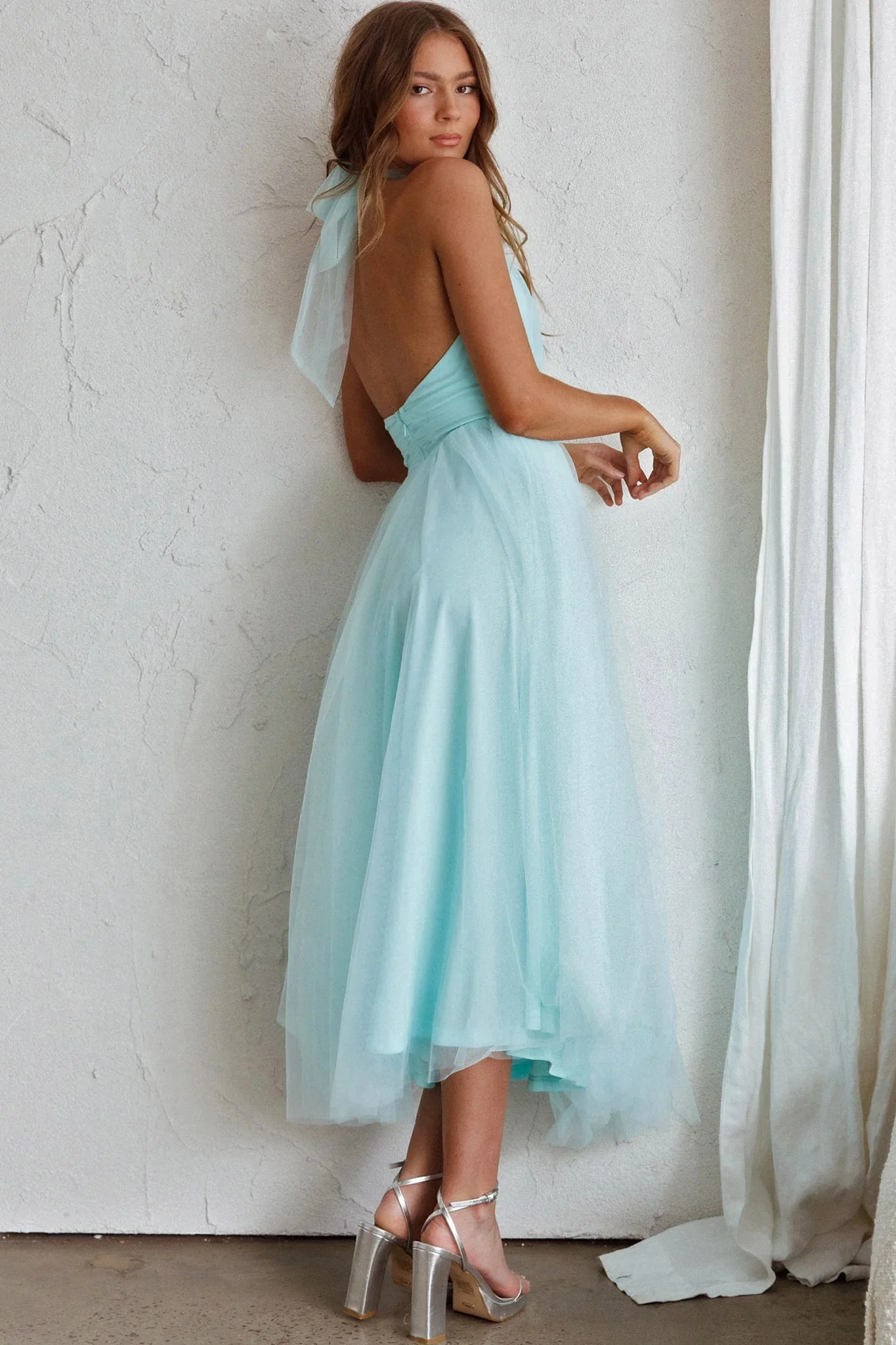 Andria Halterneck Tulle Midi Dress Mint