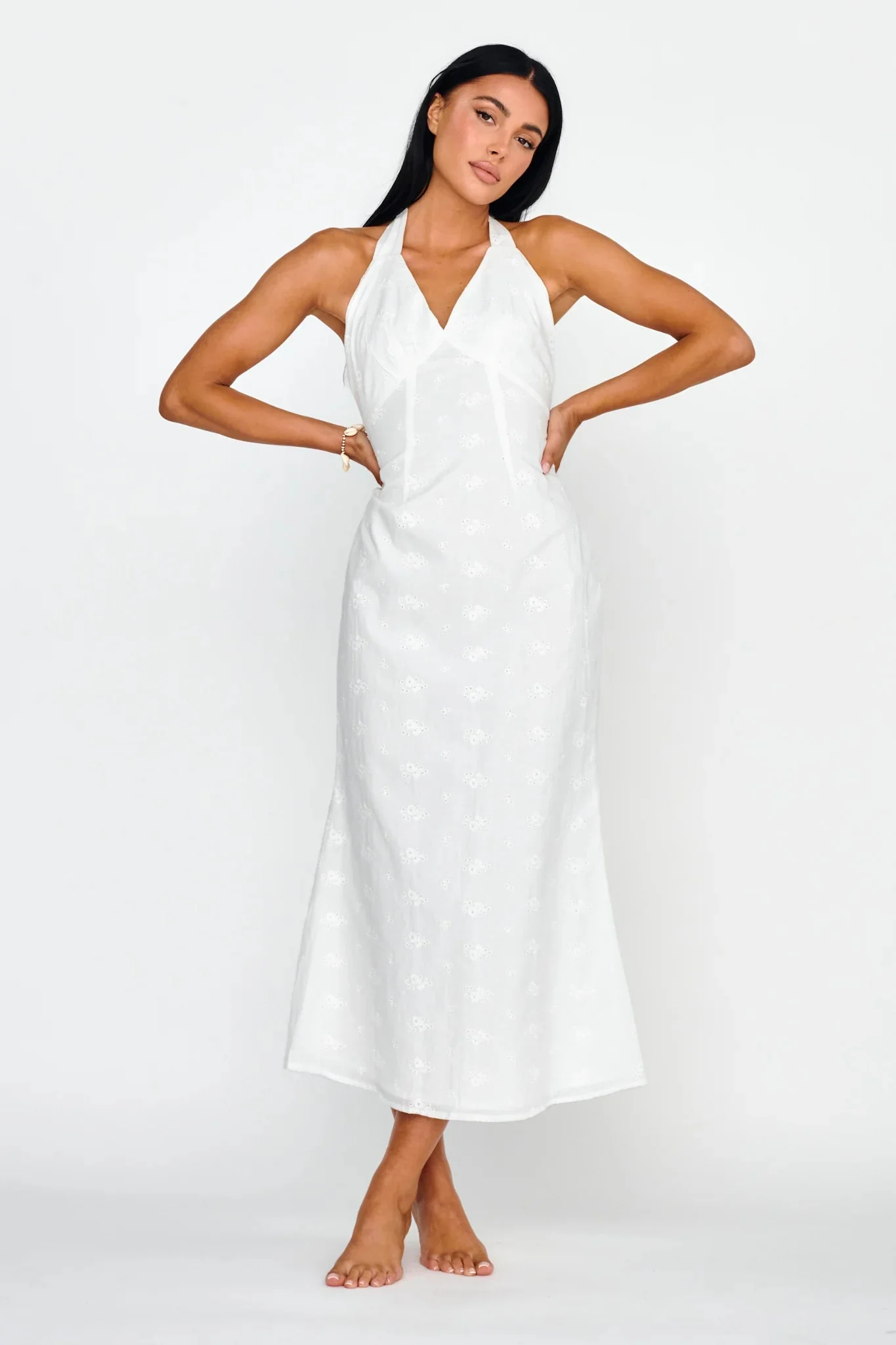 Lavara Halterneck Midi Dress White