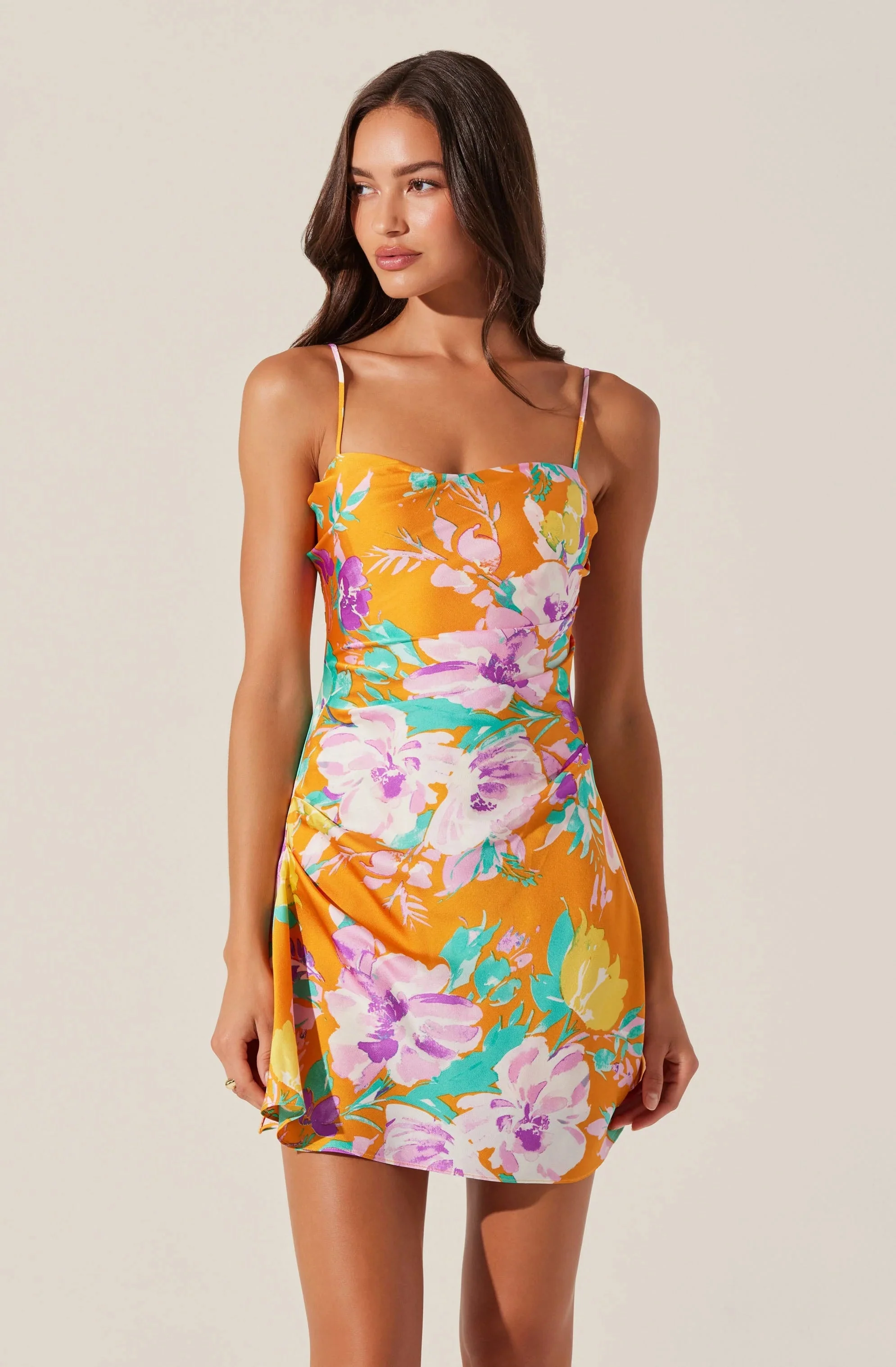 Cerinthe Satin Floral Mini Dress