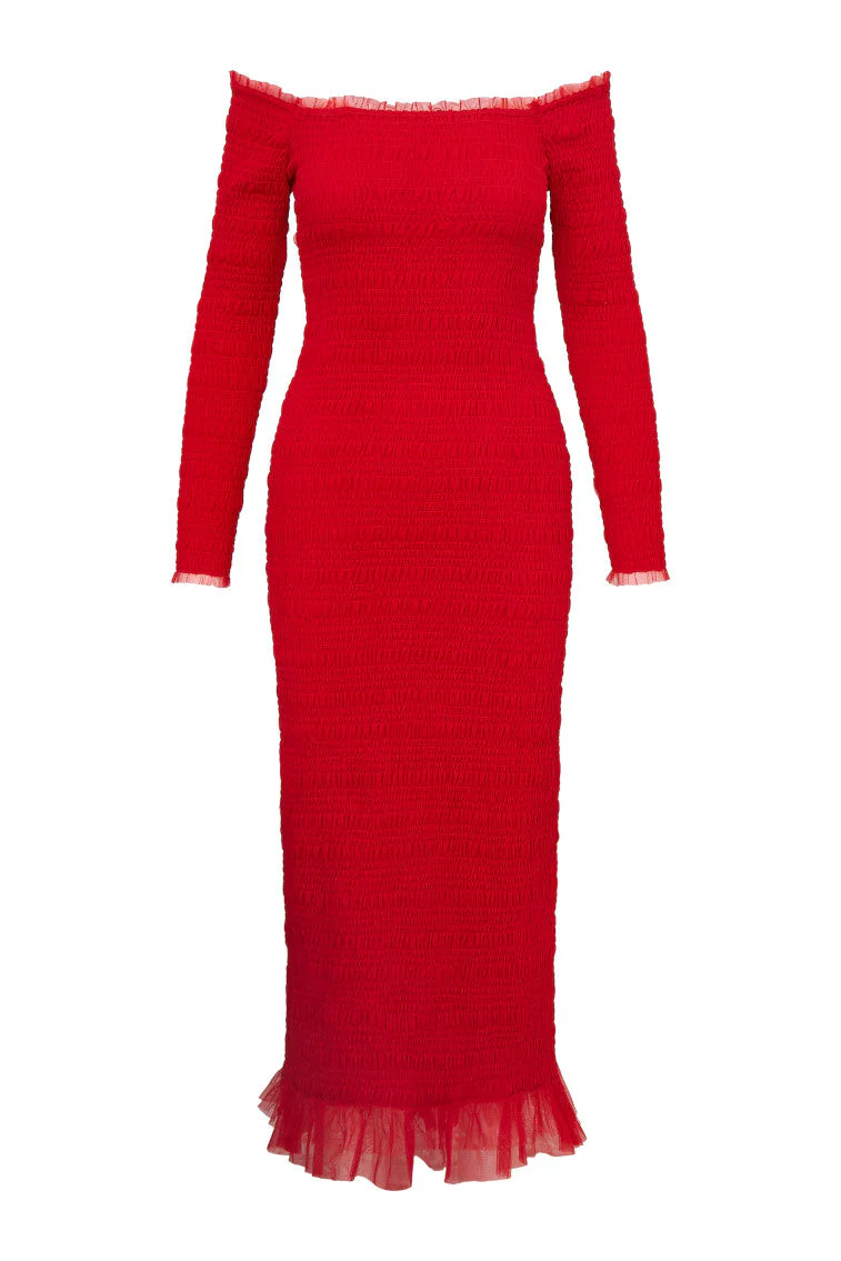 Avelle Smocked Tulle Midi Dress
