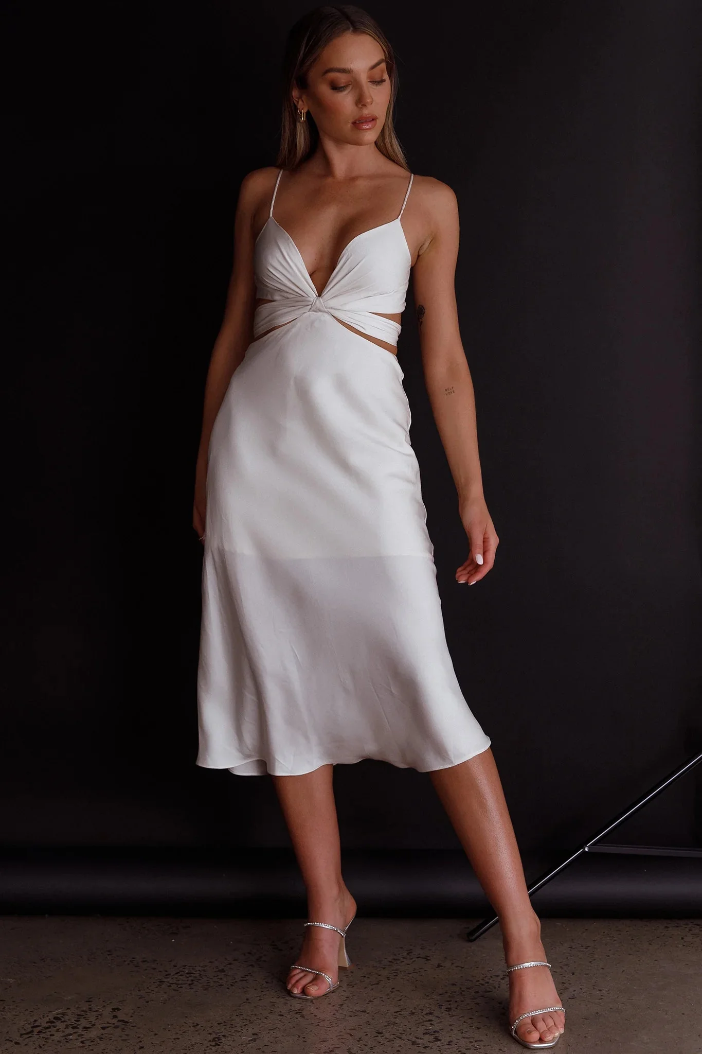 Dance With Me Crossover Bust Midi Dress Ivory