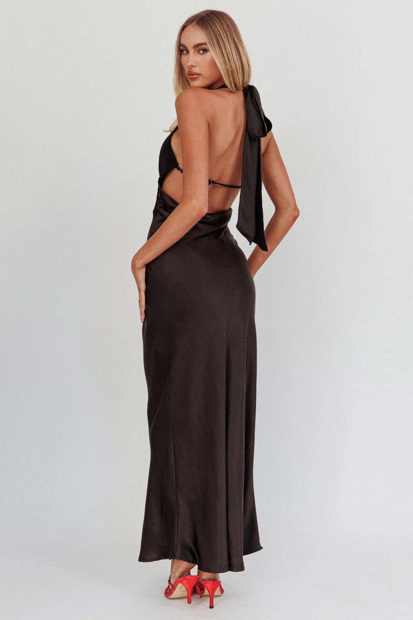 Jaila Mesh Bodice Halter Maxi Dress Black