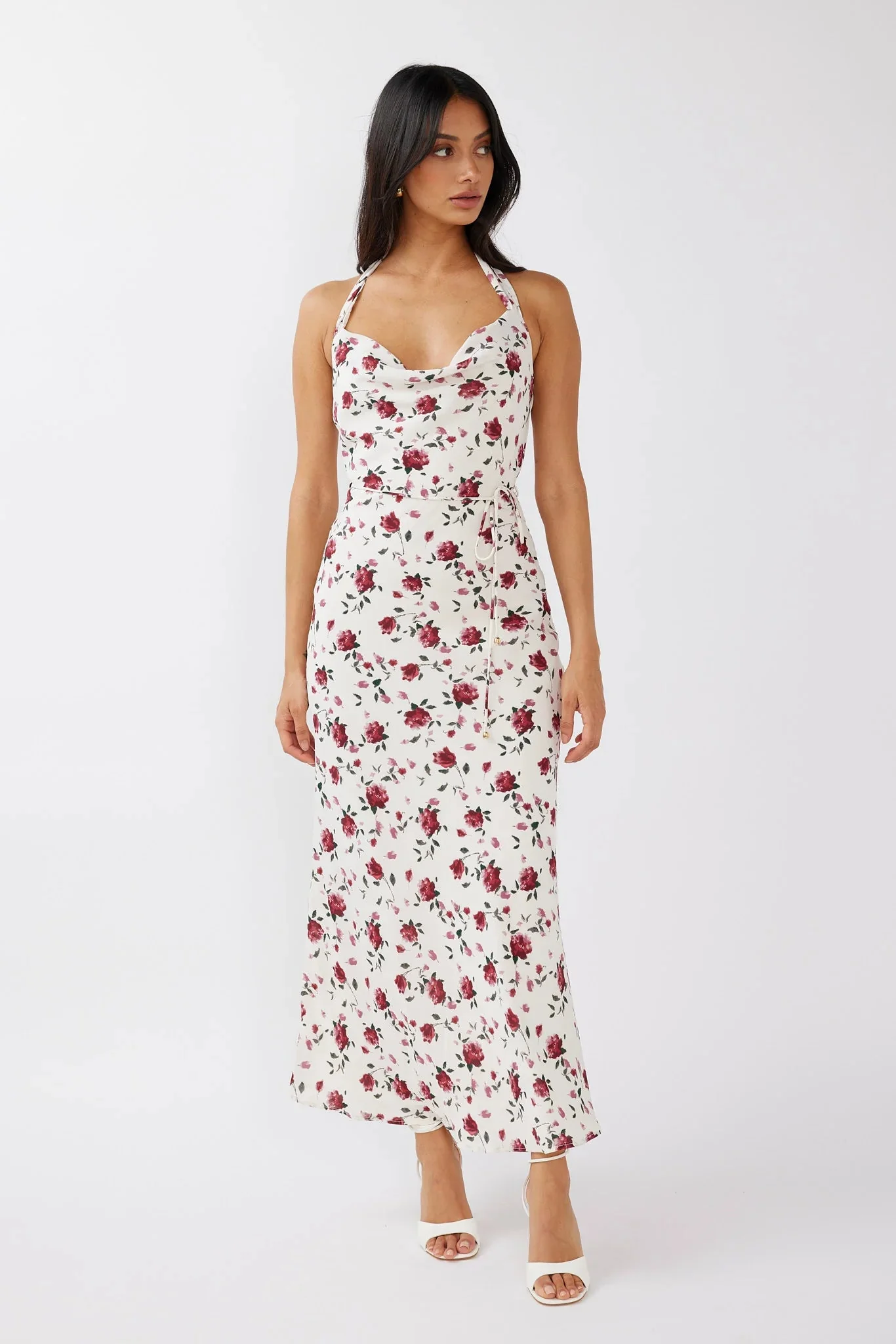 Love's Kiss Cowl Halterneck Maxi Dress Rose