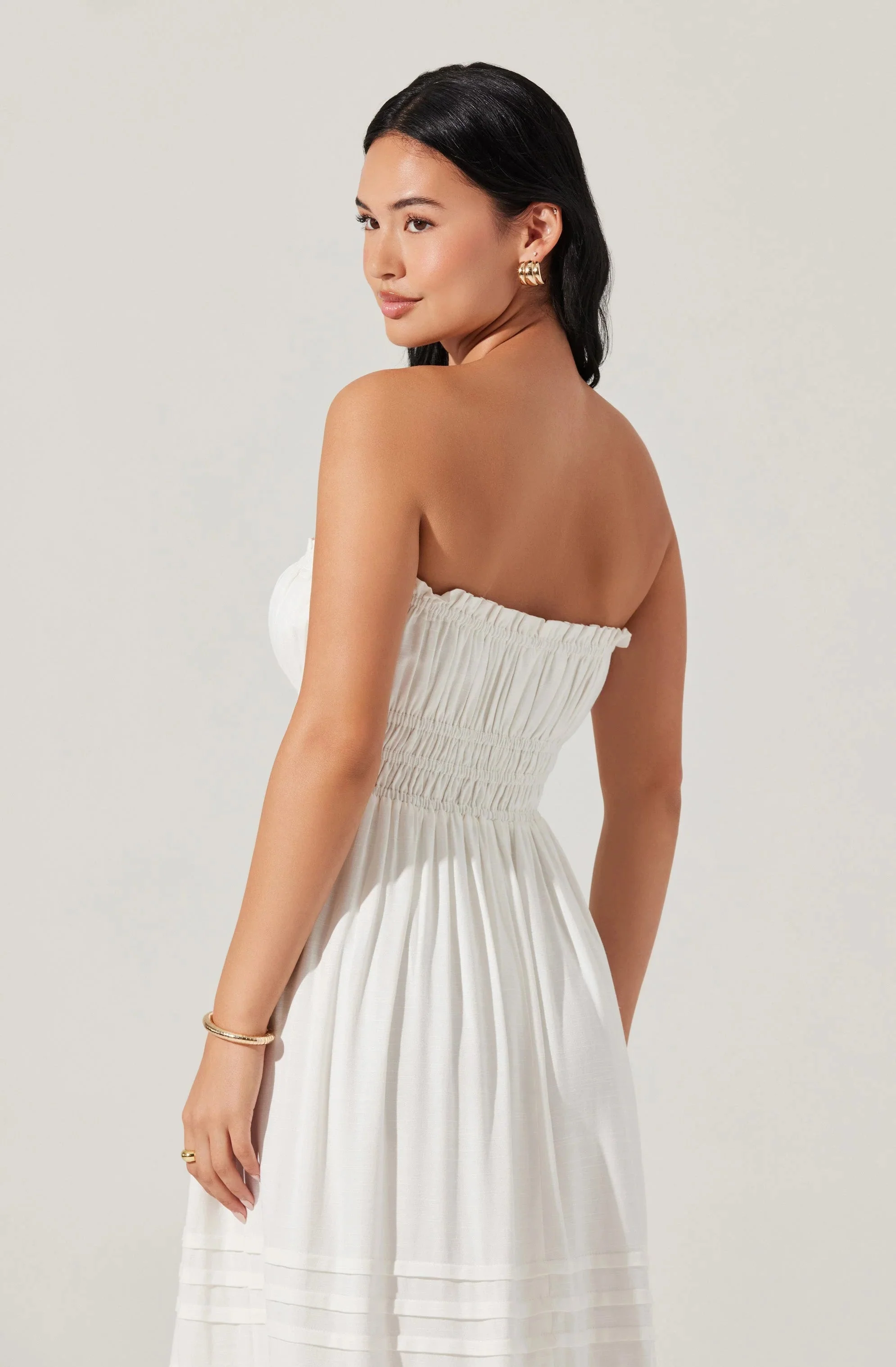 Aubrie Strapless Smocked Midi Dress