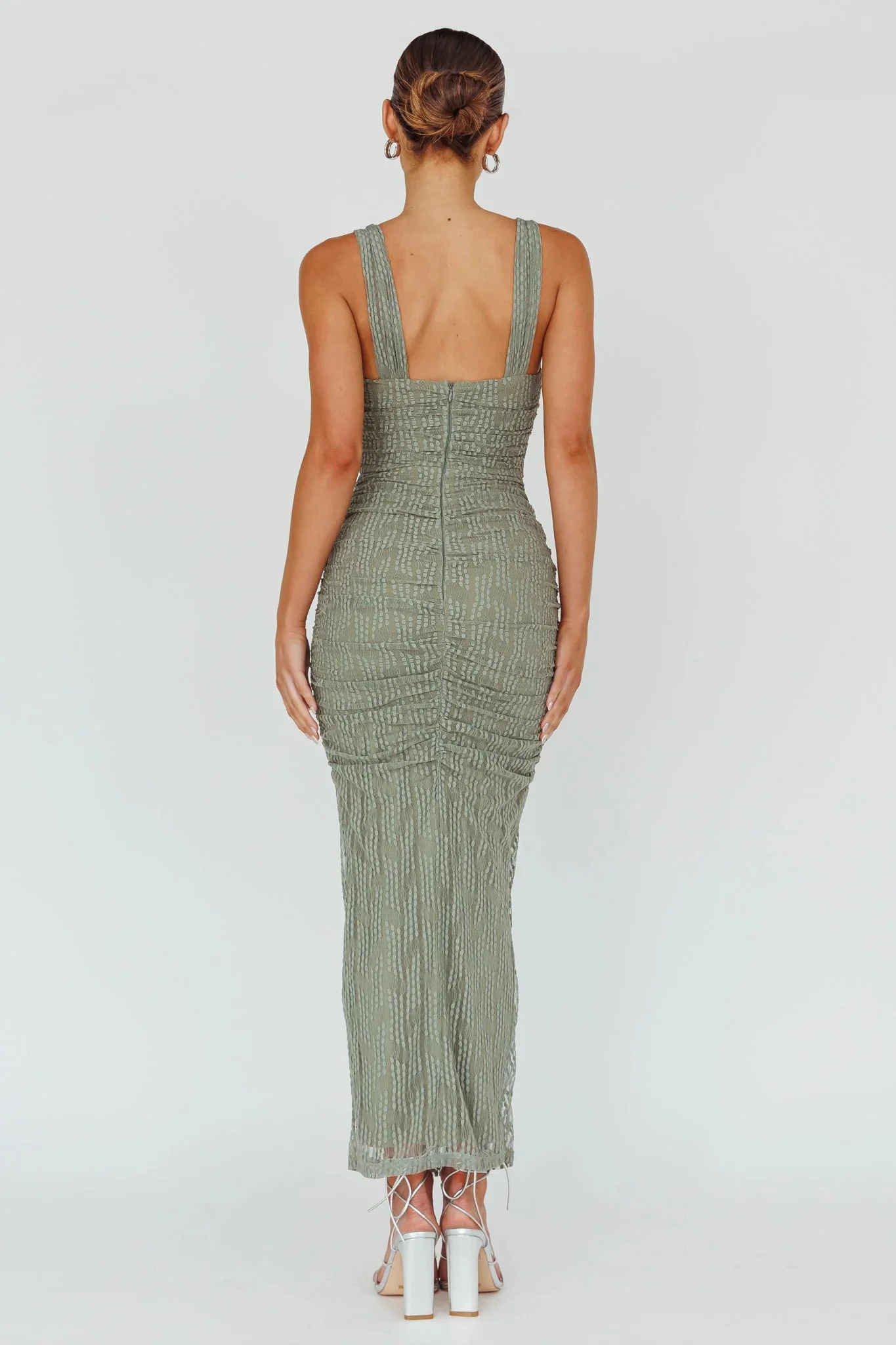 Oliana Embroidered Mesh Midi Dress Fern