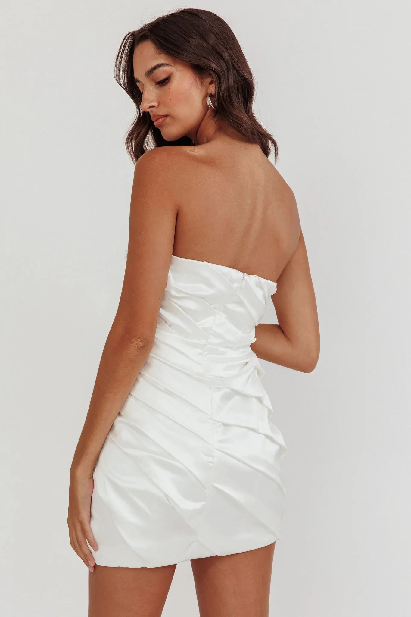 Boulevard Bliss Gathered Mini Dress Off White