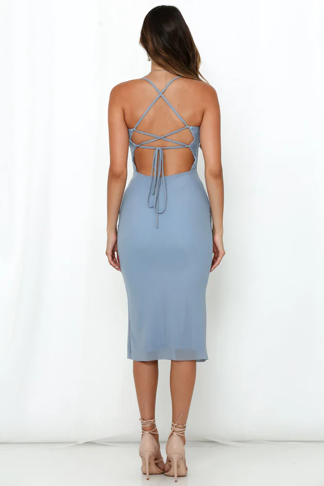 Inhaling Confidence Midi Dress Blue