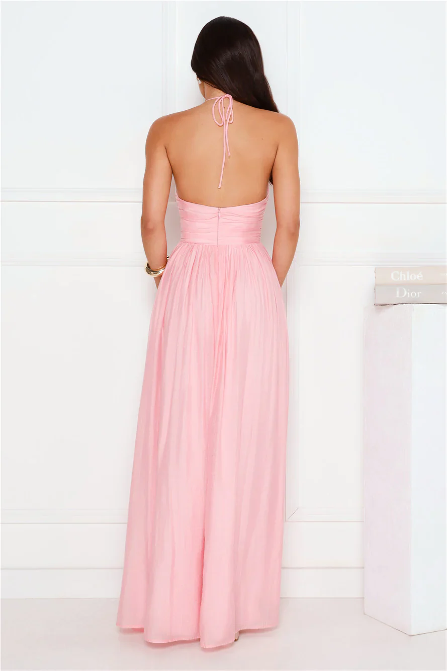 Hibiscus Hues Halter Maxi Dress Pink