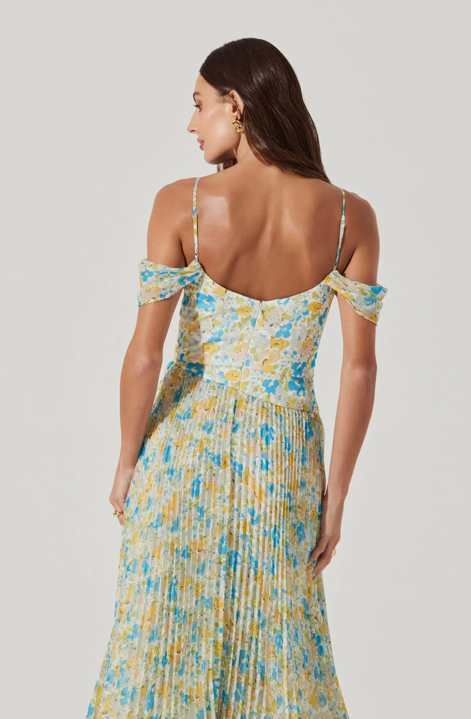 Pleated Cold Shoulder Midi Dress