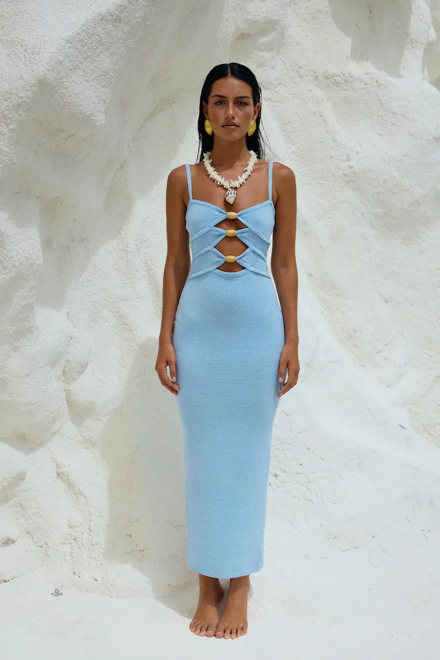 RUNAWAY THE LABEL Normani Midi Dress Ice Blue