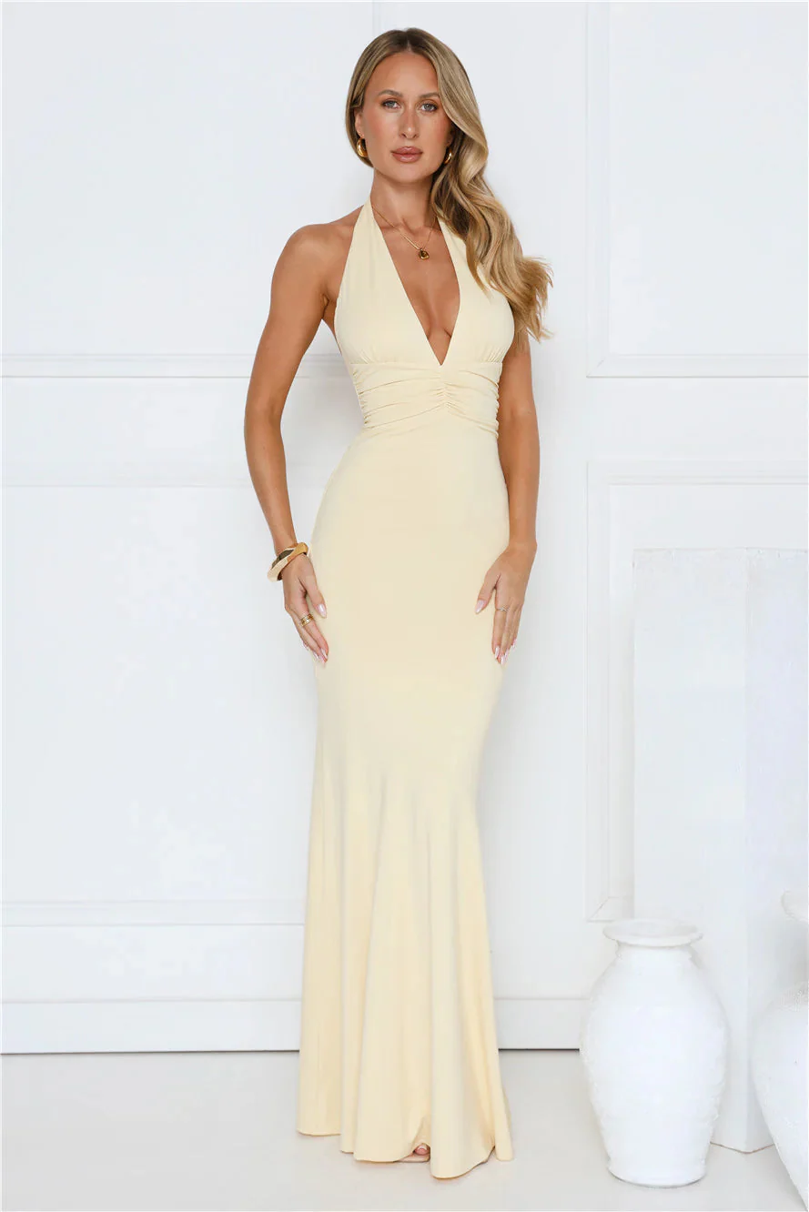 Chic Spark Halter Maxi Dress Yellow