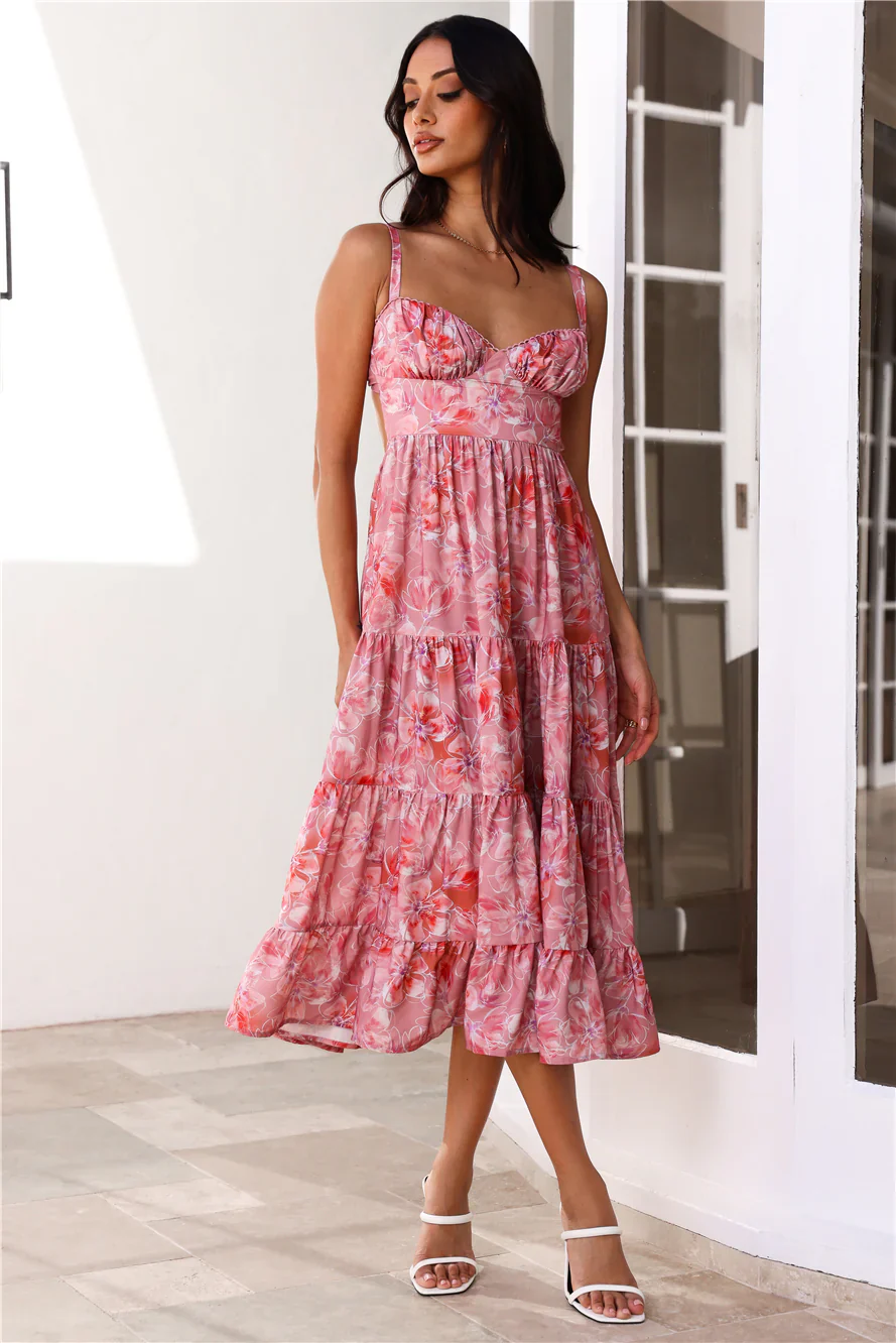 Hour Of Gold Midi Dress Pink