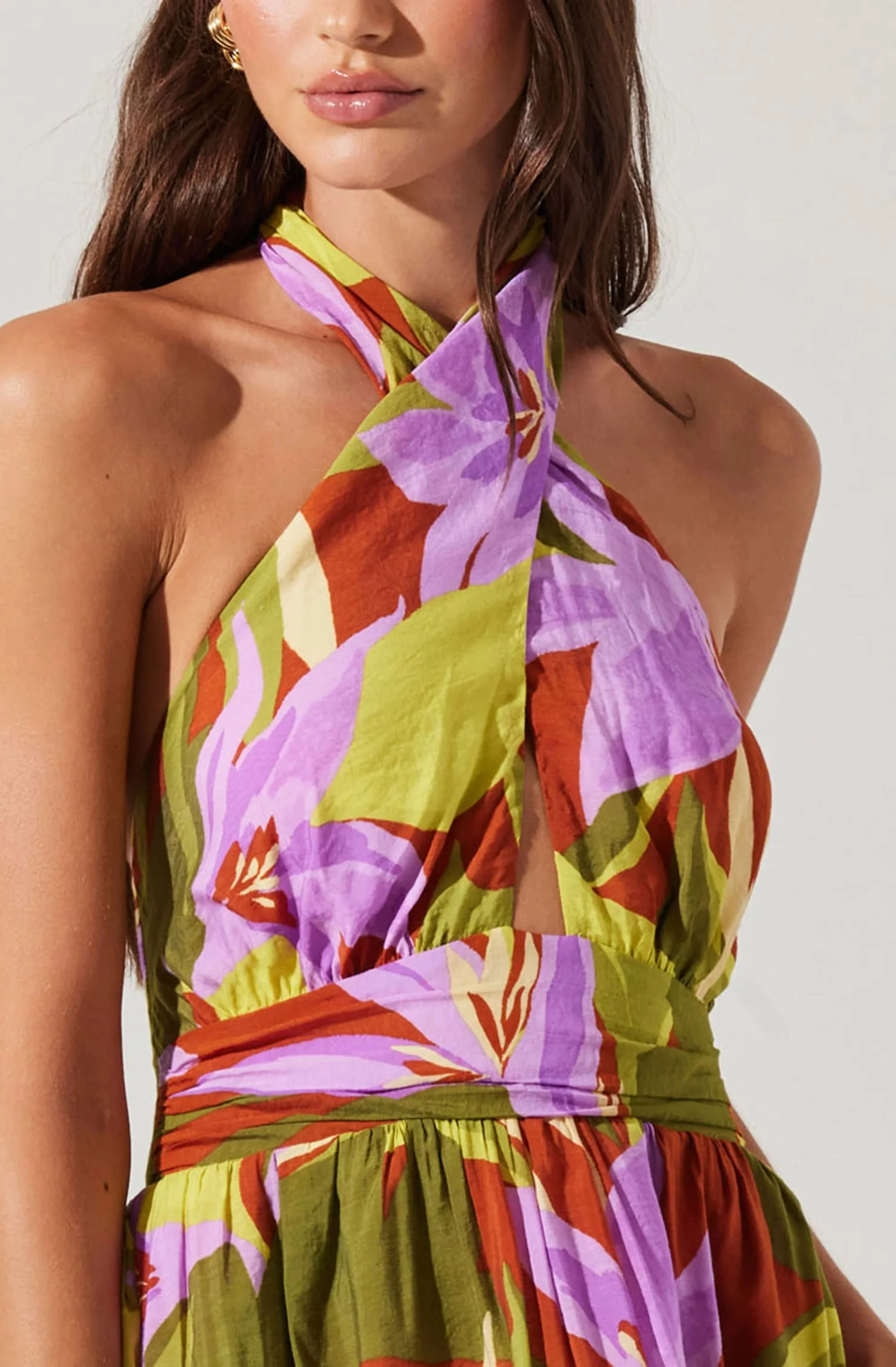 Kalia Crossover Halter Midi Dress