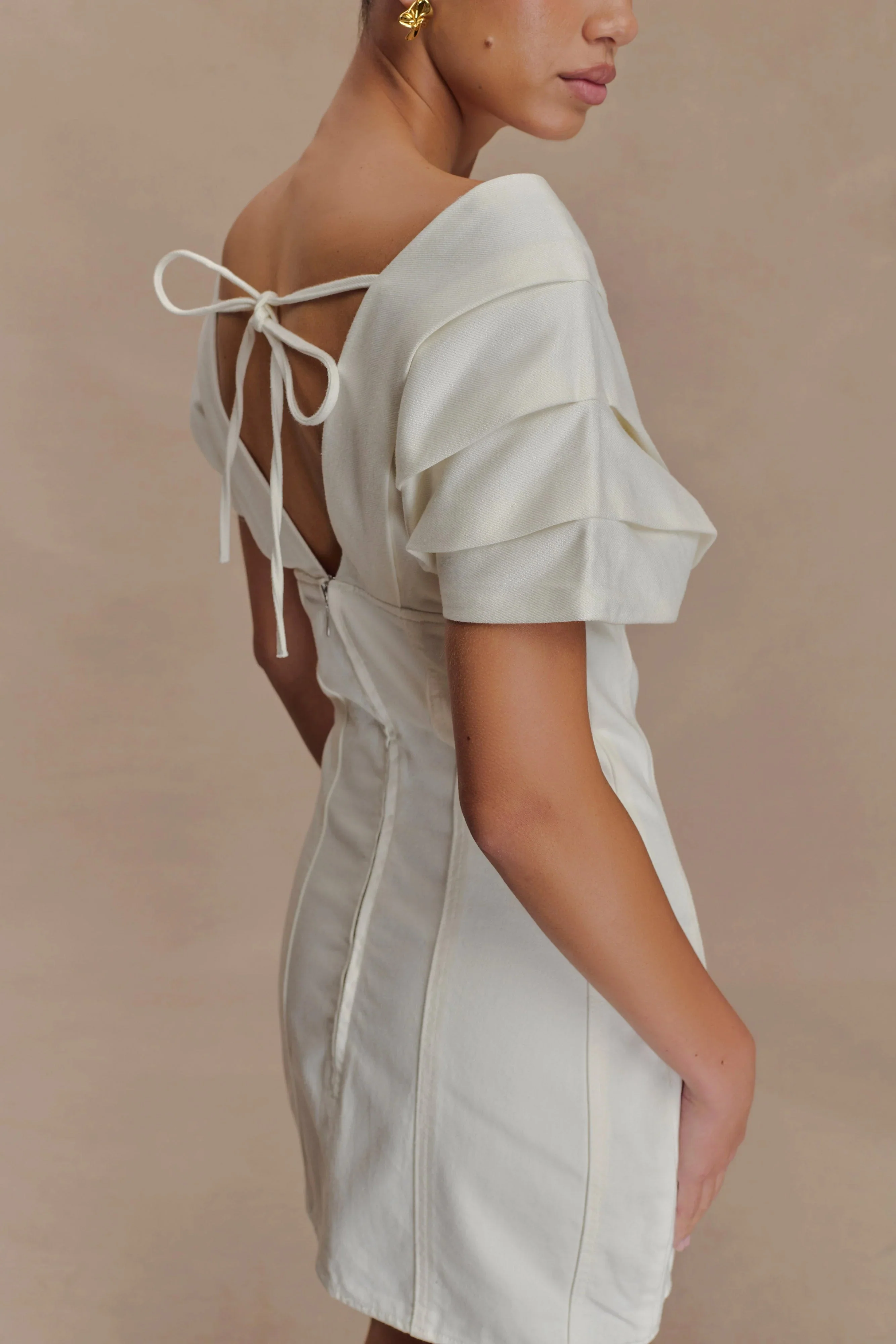 Pascale Off Shoulder Denim Mini Dress - White