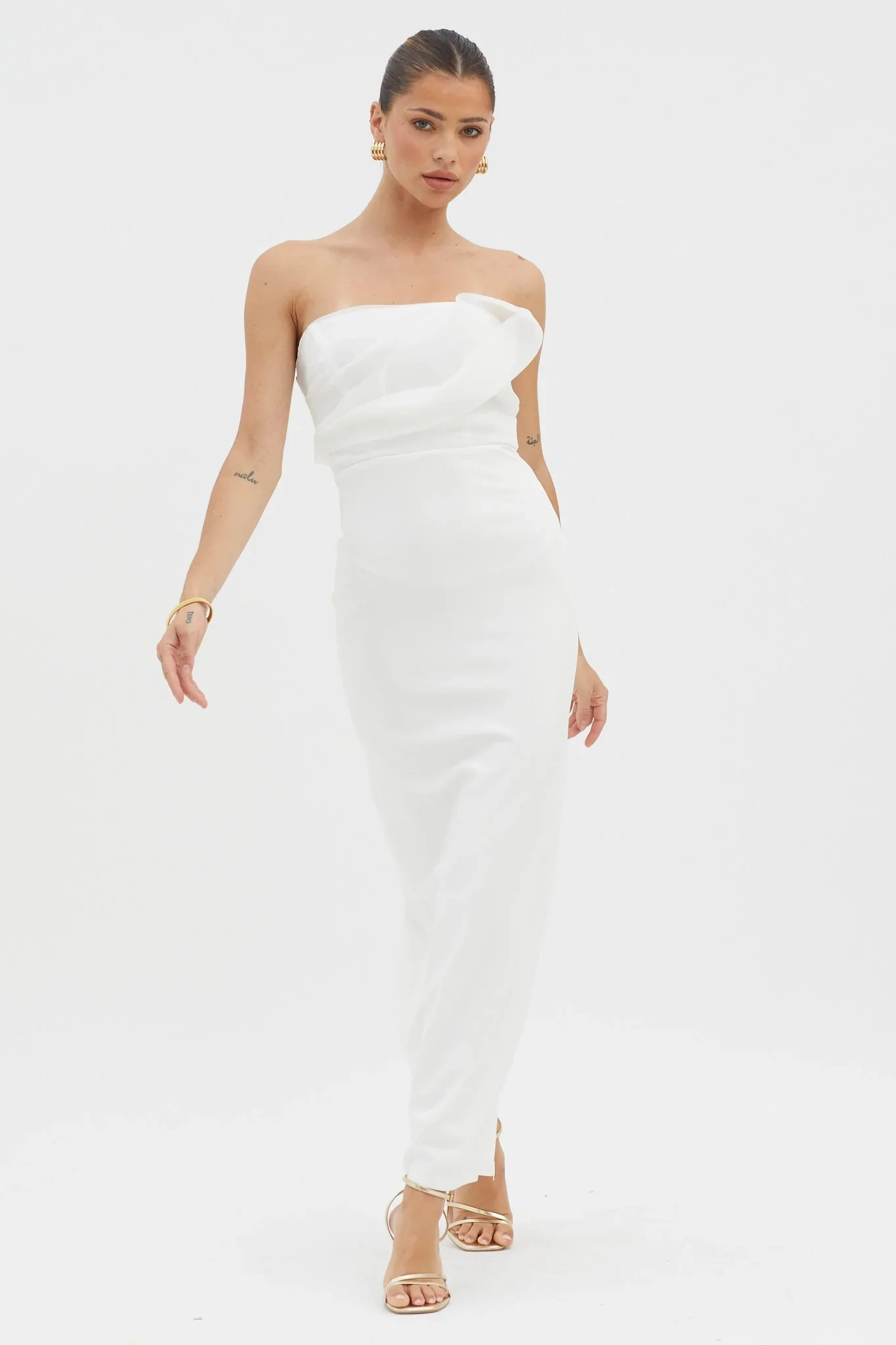 Karaline Strapless Bust Accent Maxi Dress White