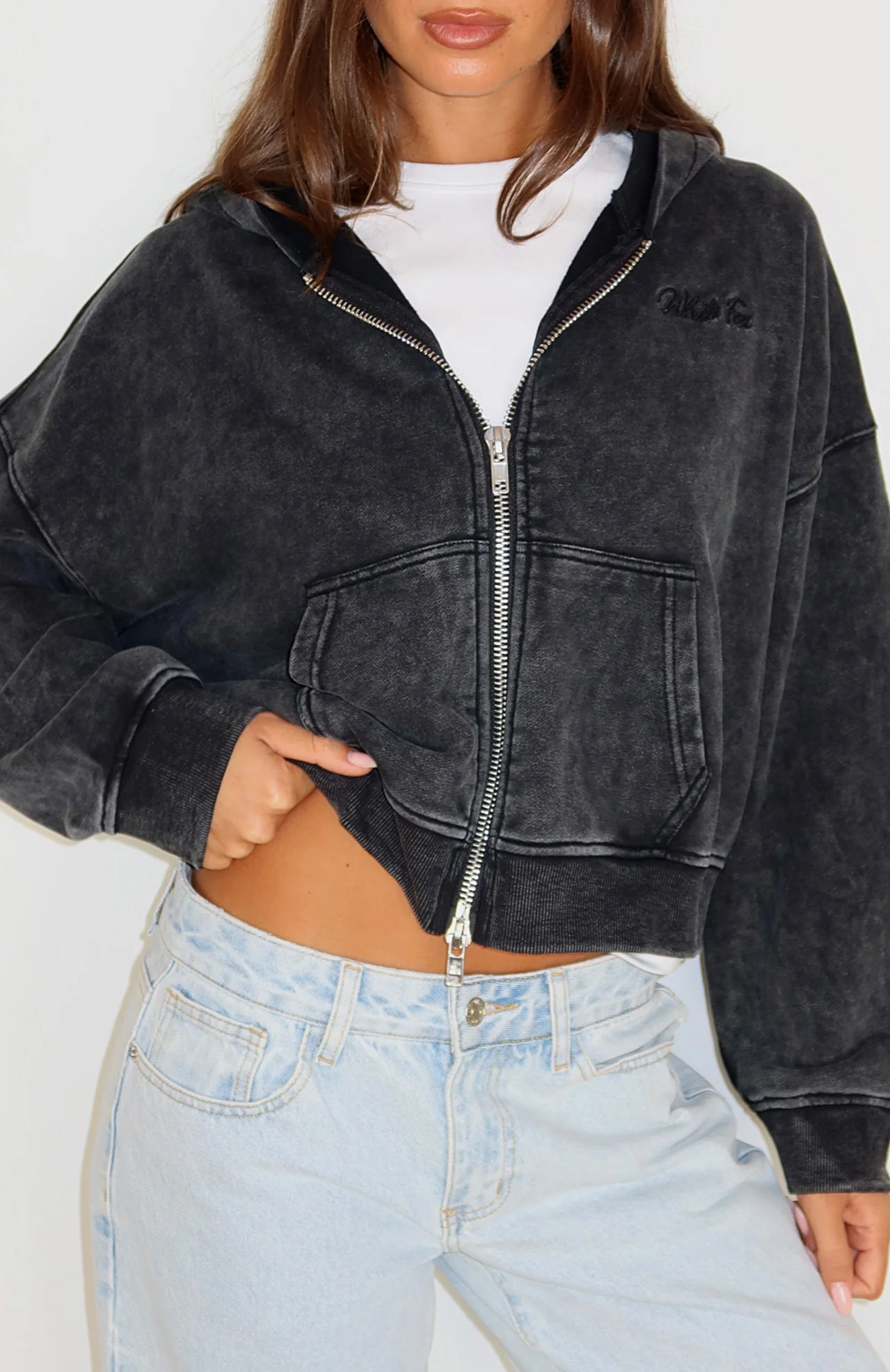 Hard To Remember Zip Front Hoodie Washed Black