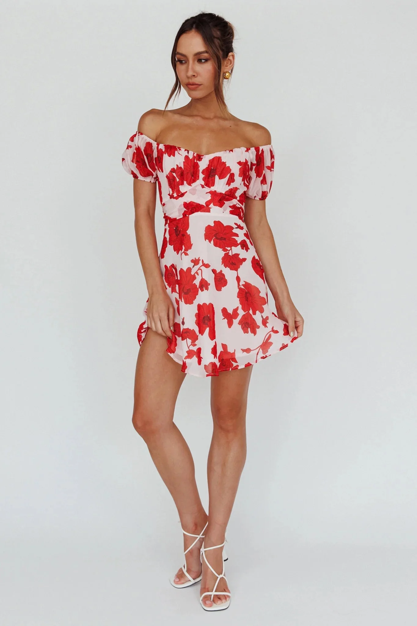 Linka Puff Sleeve Waist Tie Dress Floral Red