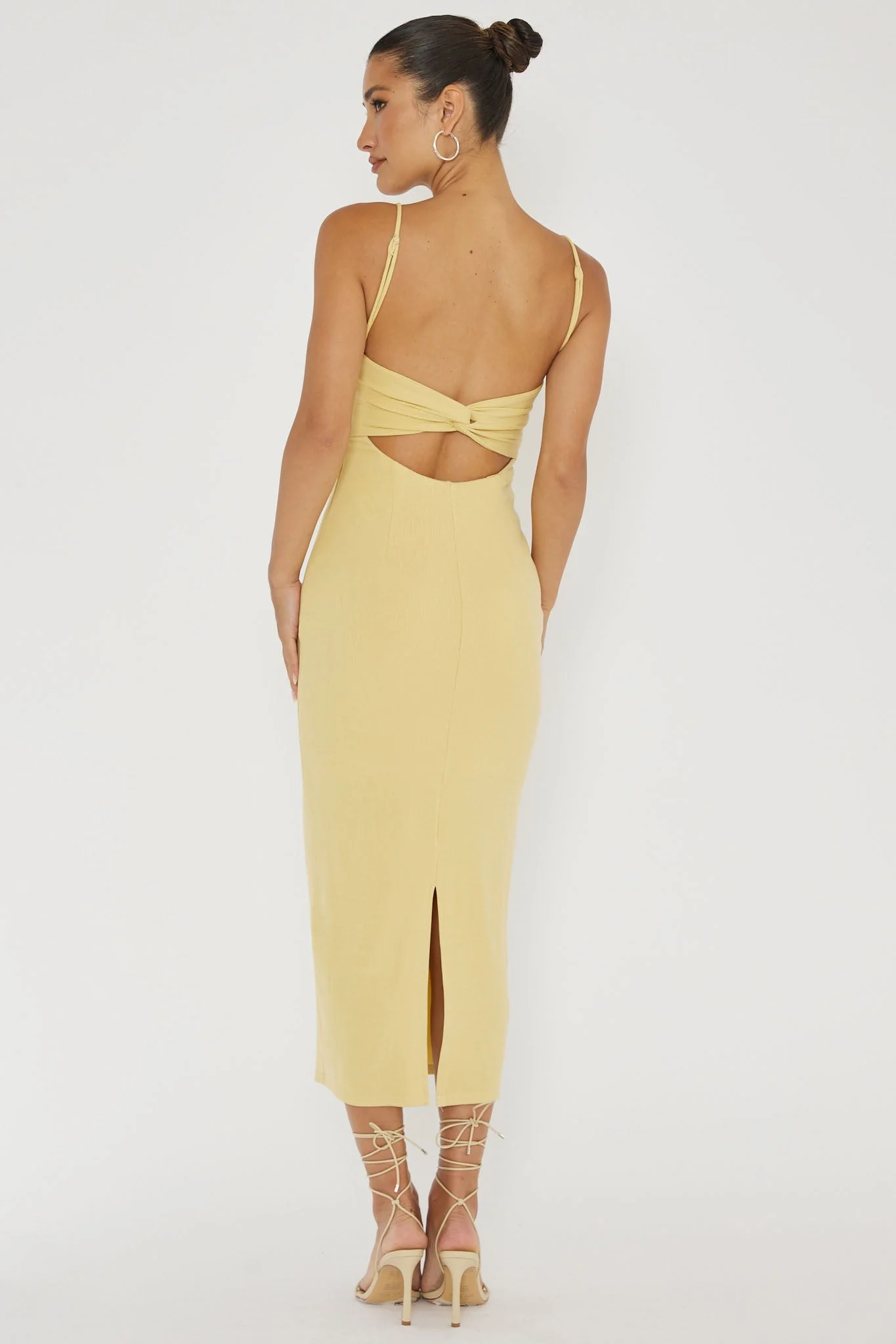 Namrata Twist Back Ribbed Midi Dress Lemon