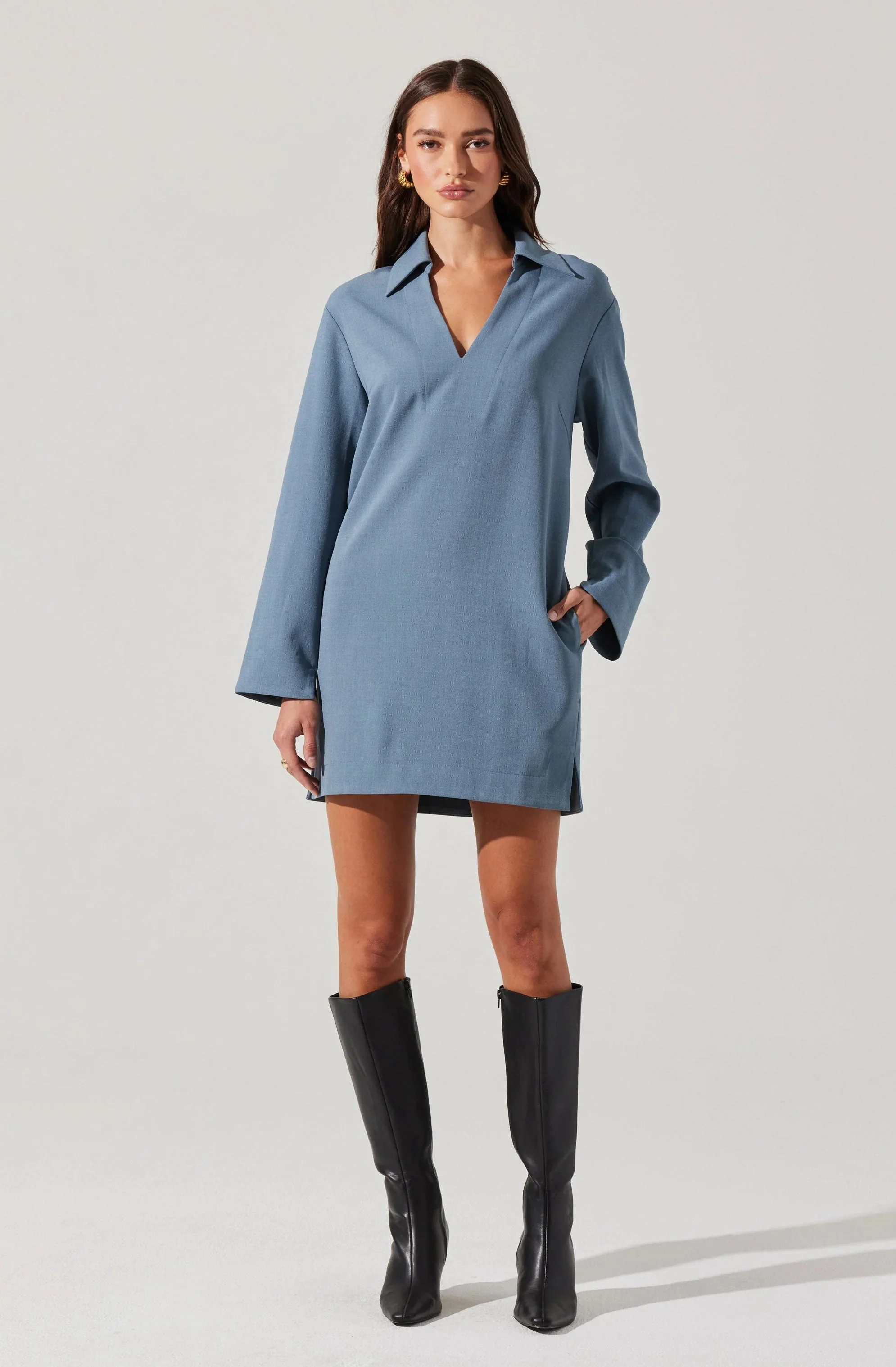 V-Neck Woven Mini Dress