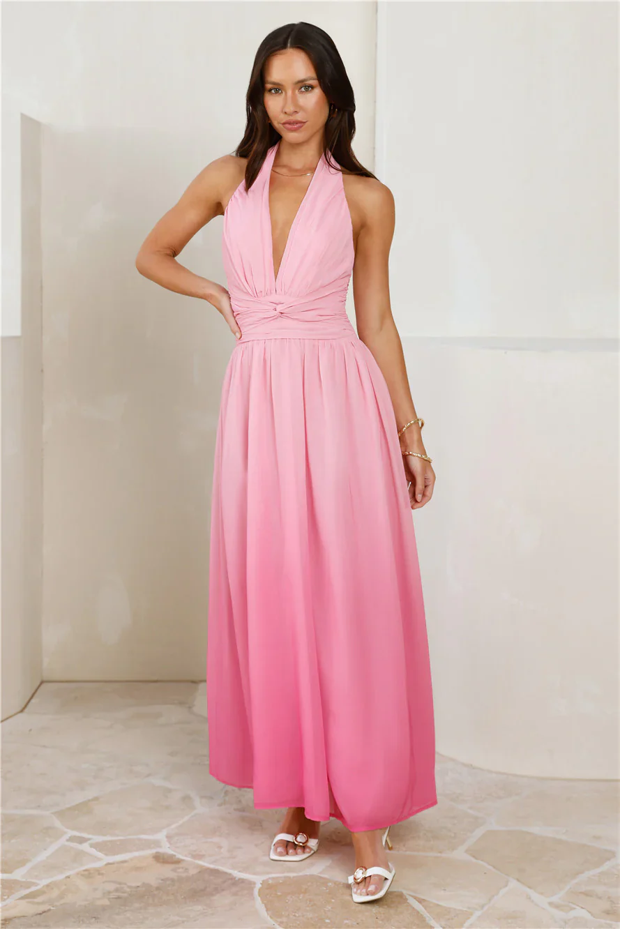 Kiss And Tell Halter Maxi Dress Pink
