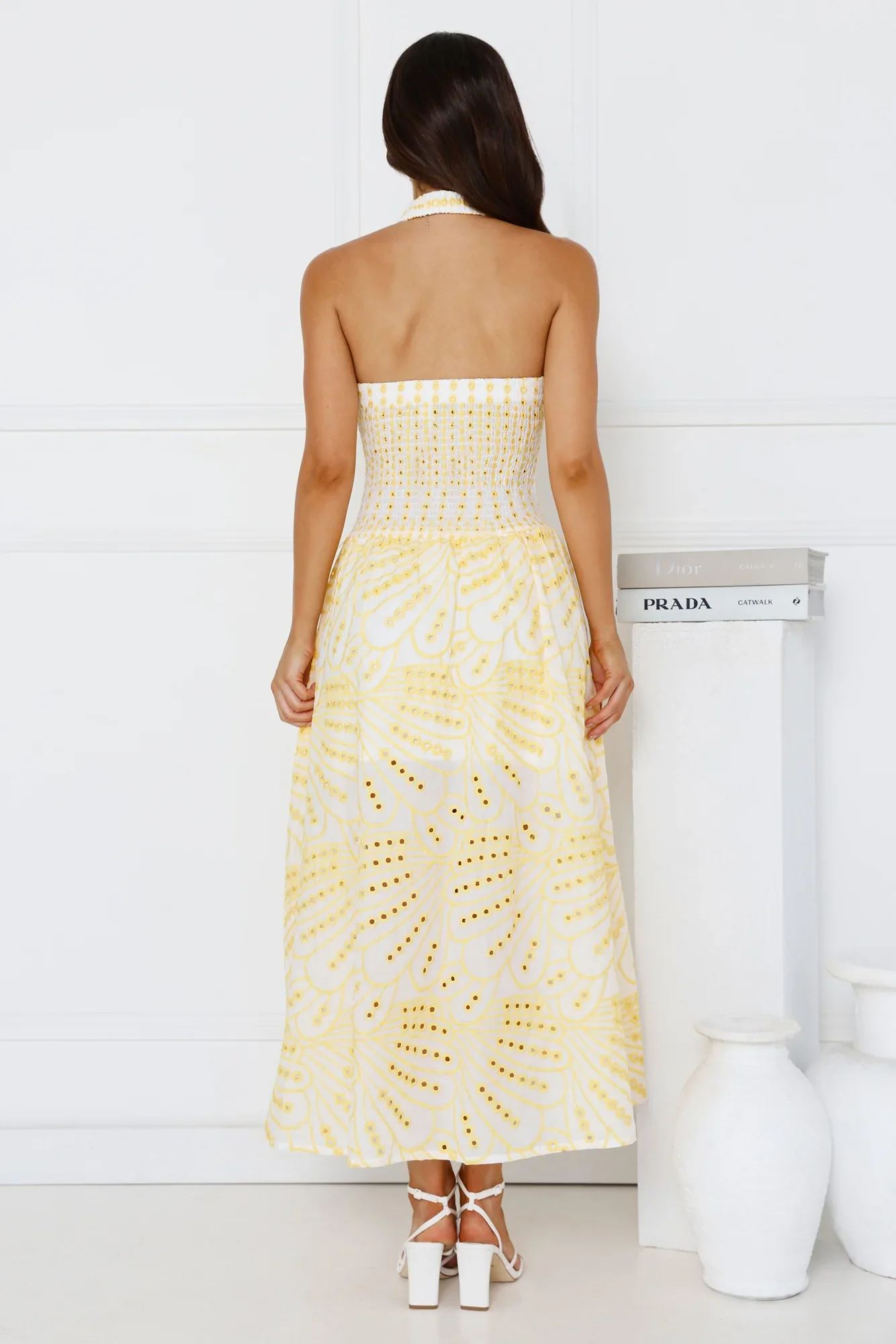 Leona Halter Embroidered Maxi Dress Yellow