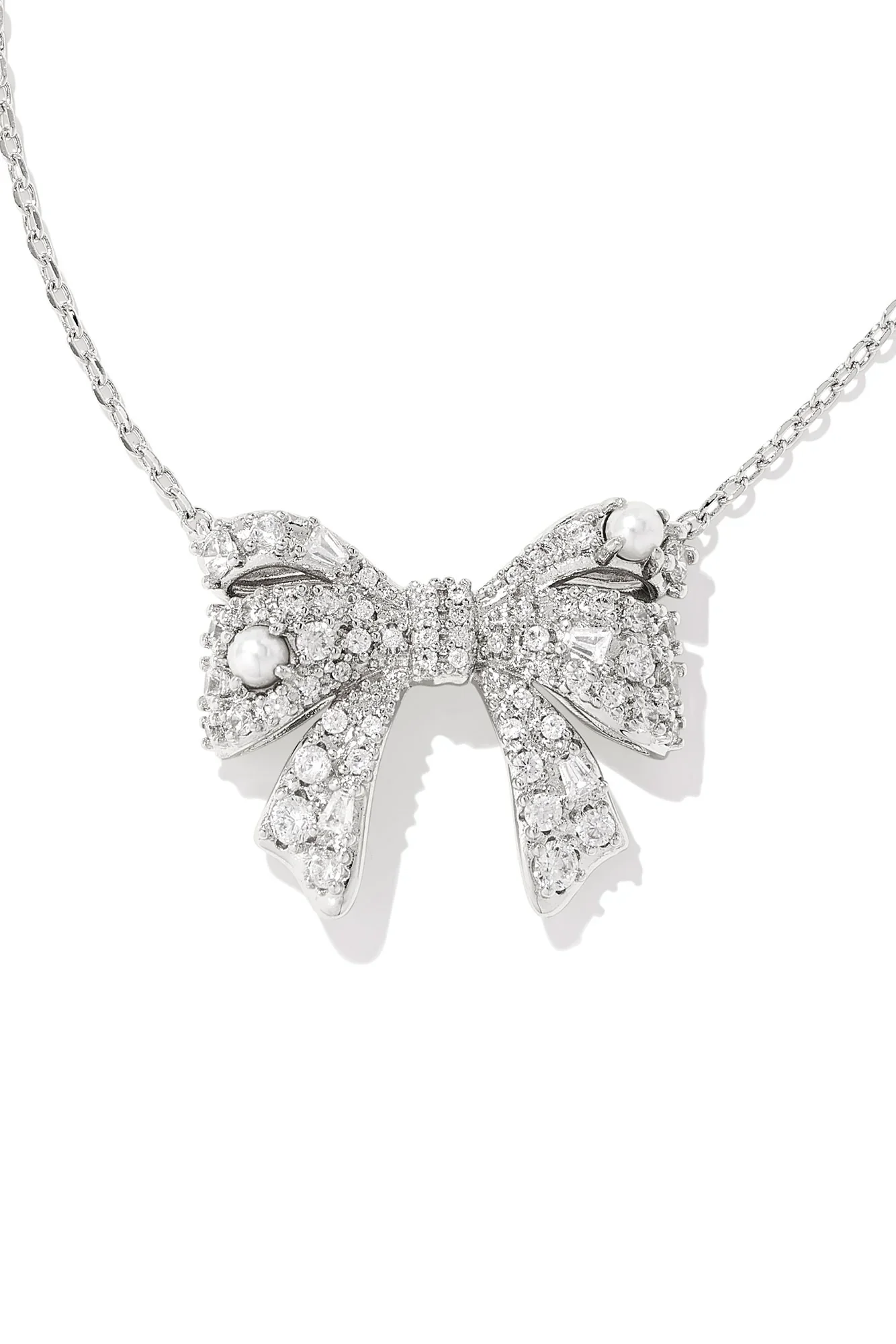 Krista Silver Bow Short Pendant Necklace White Mix