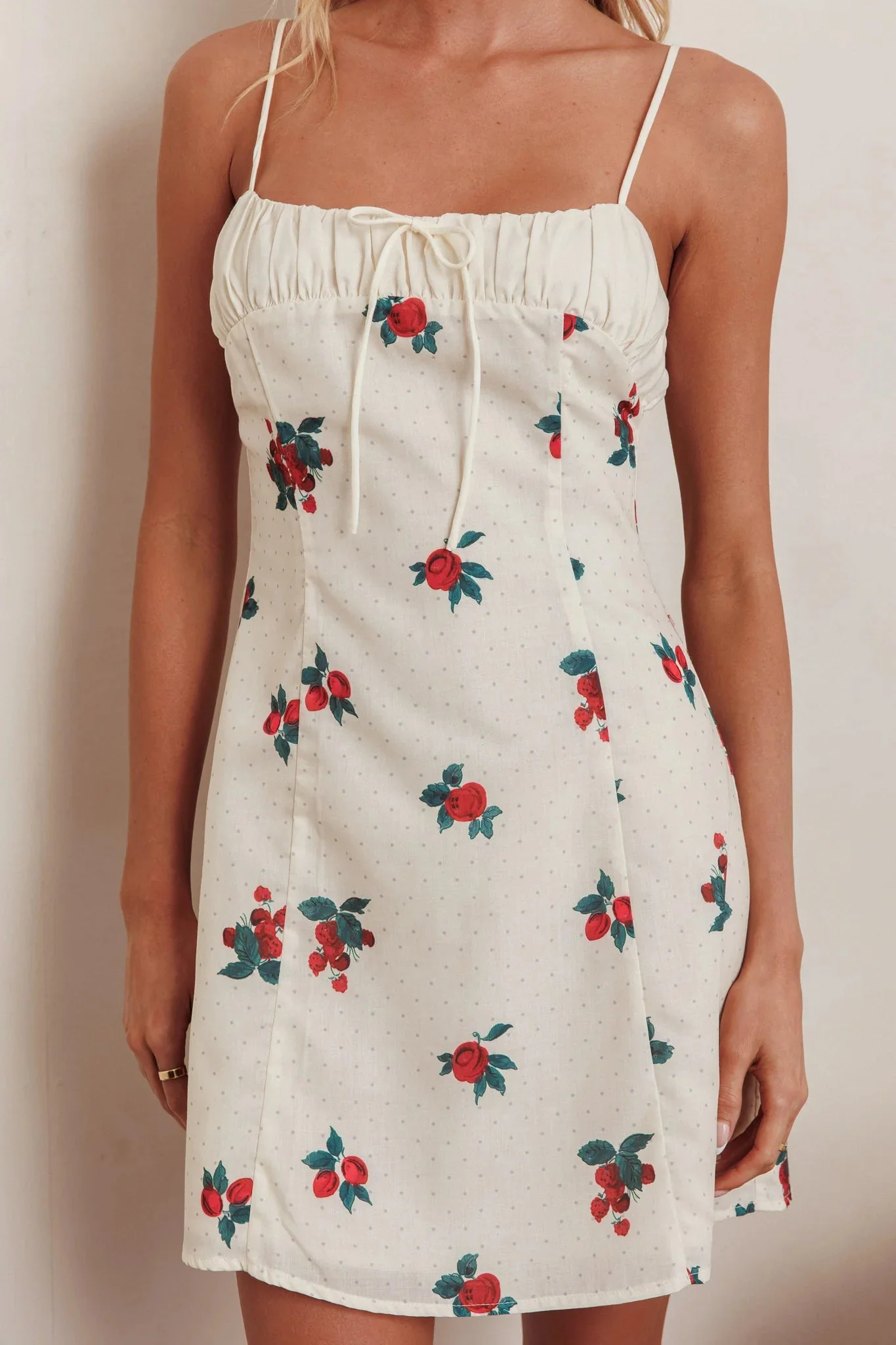 Clara Gathered Bust Mini Dress Rose Beige