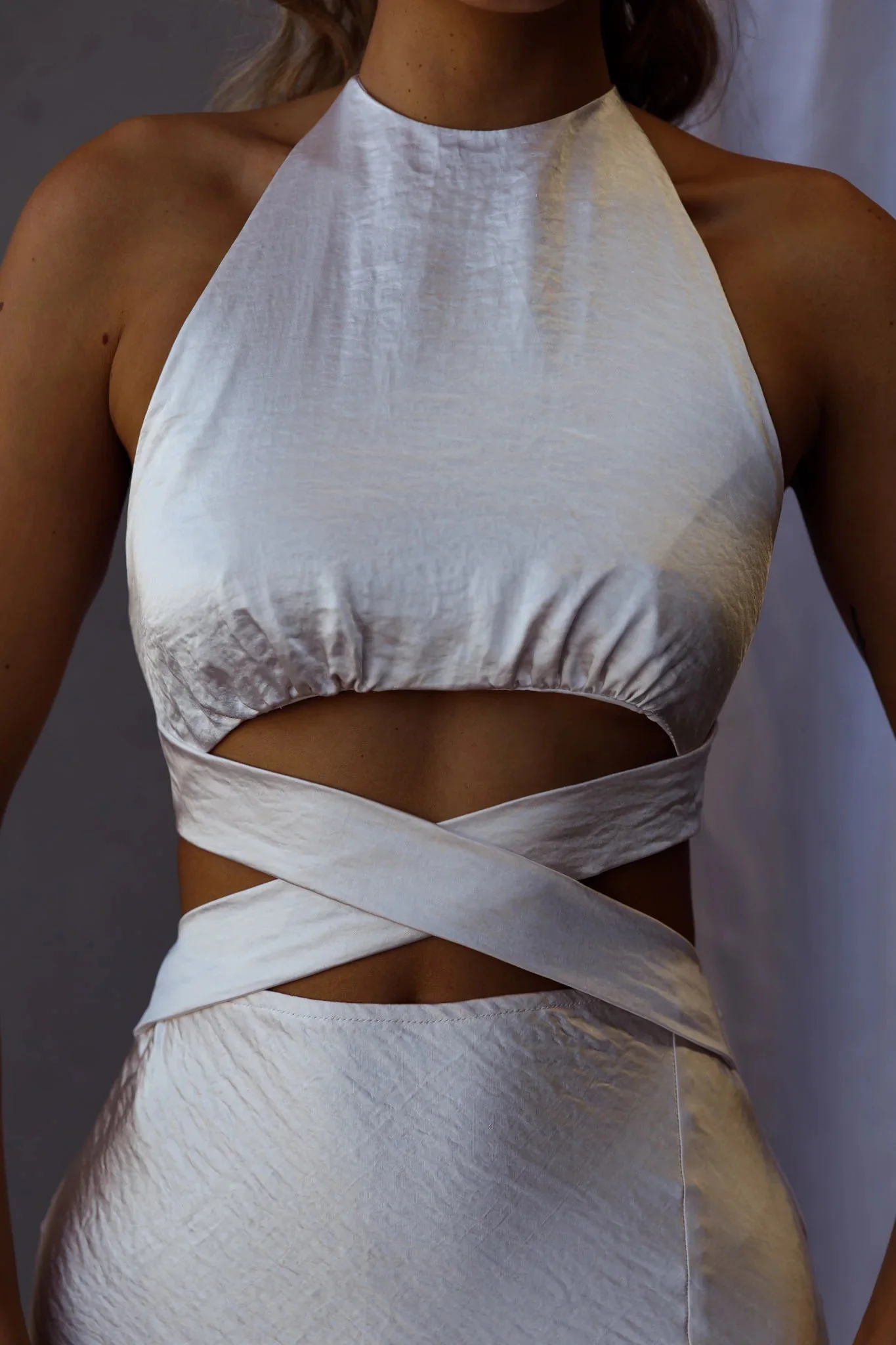 Social Butterfly Cut-Out Waist Midi Dress Oyster