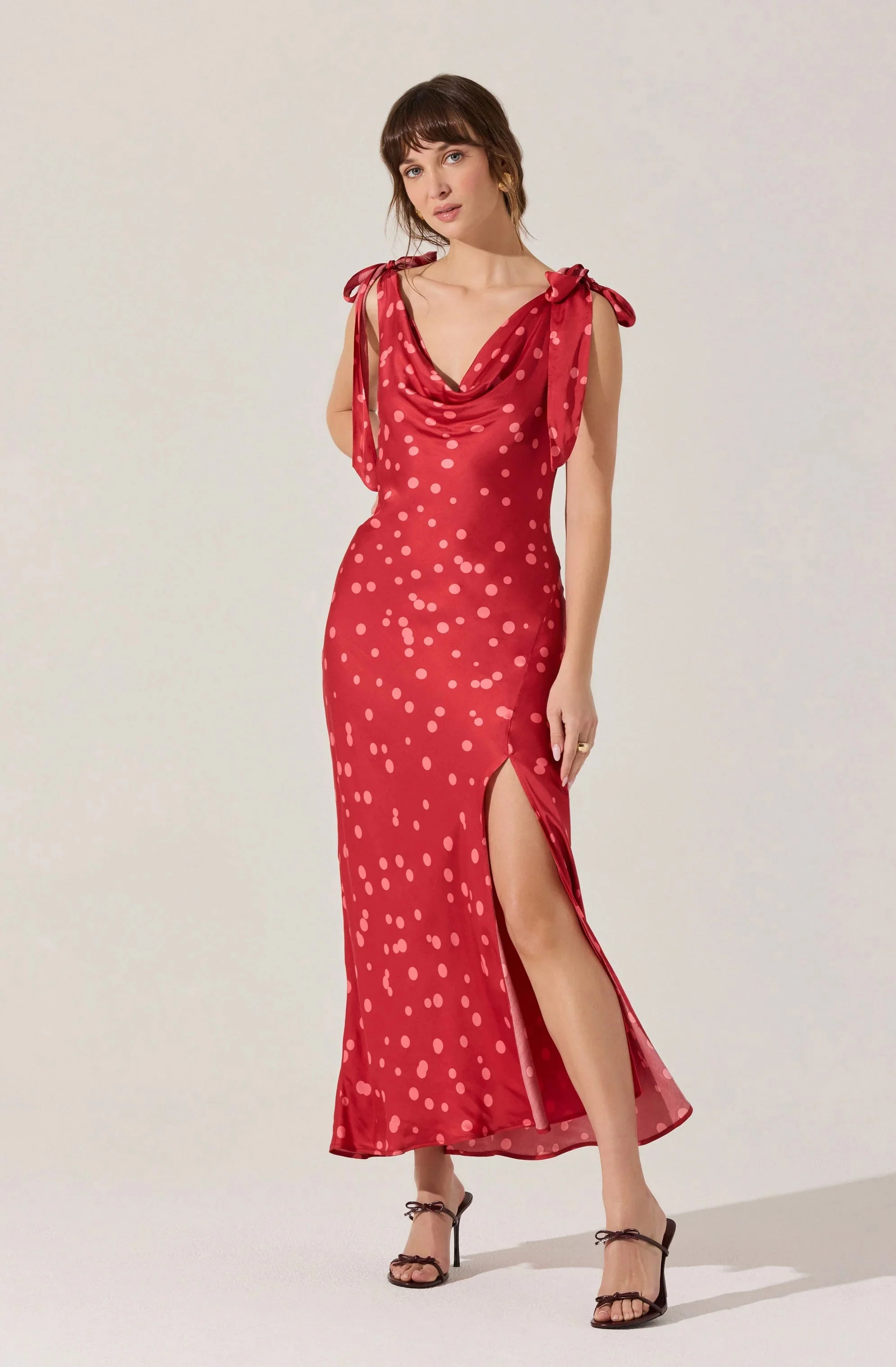 Allexina Satin Cowl Neck Midi Dress