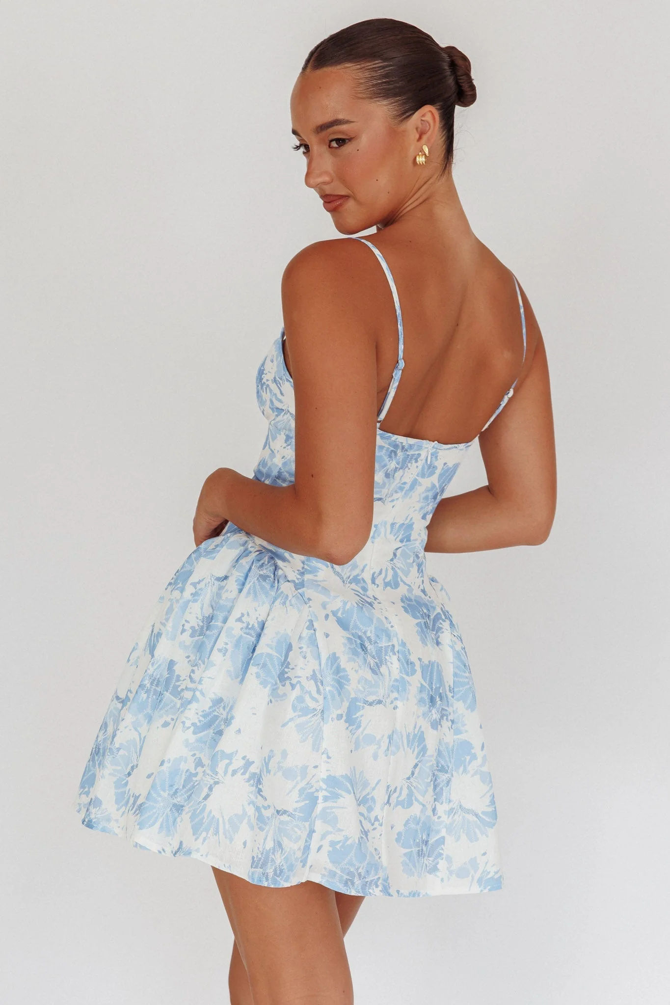 Courting Cami Strap Mini Dress Floral Blue