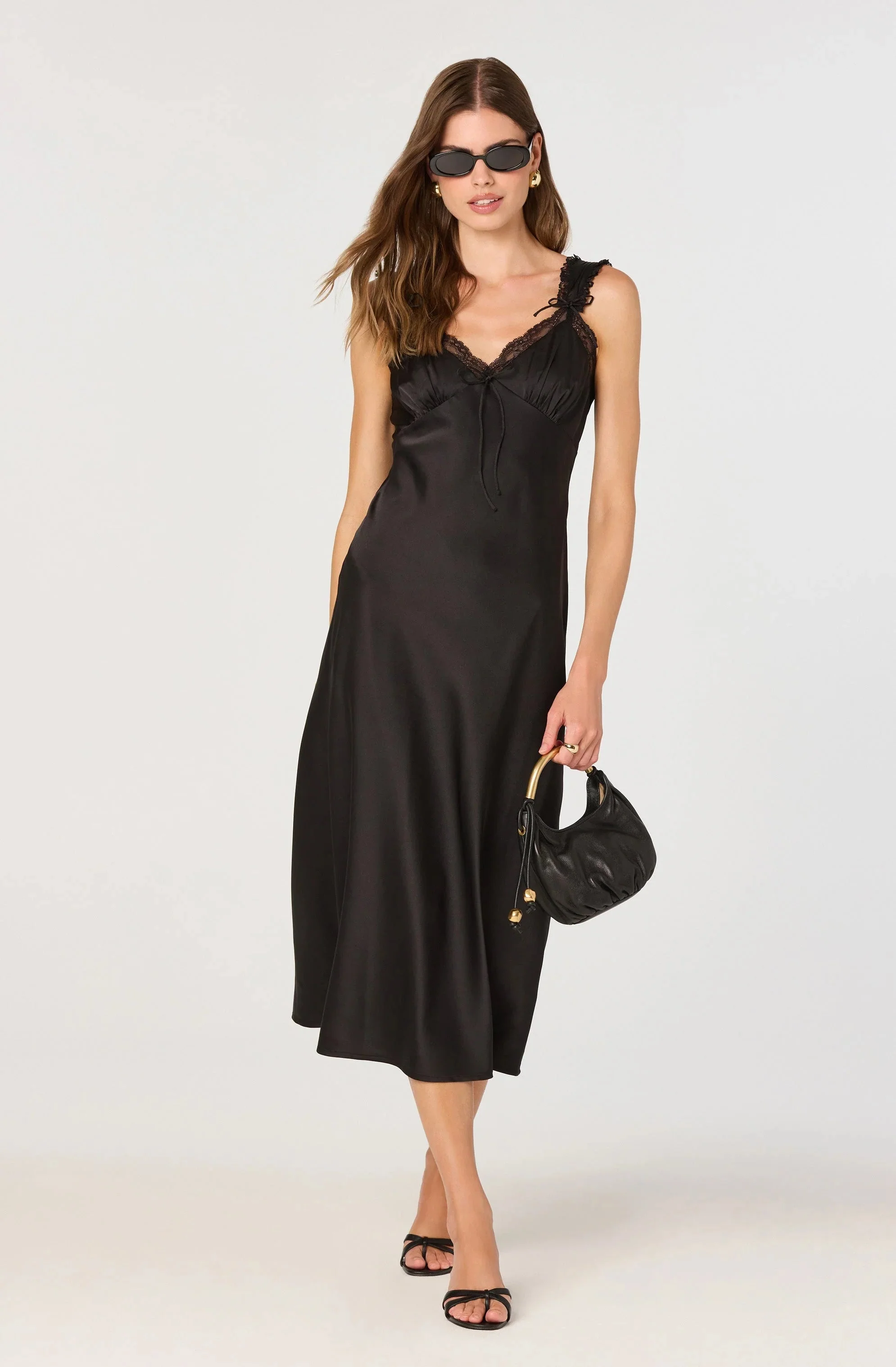 Lace Trim Satin Slip Dress