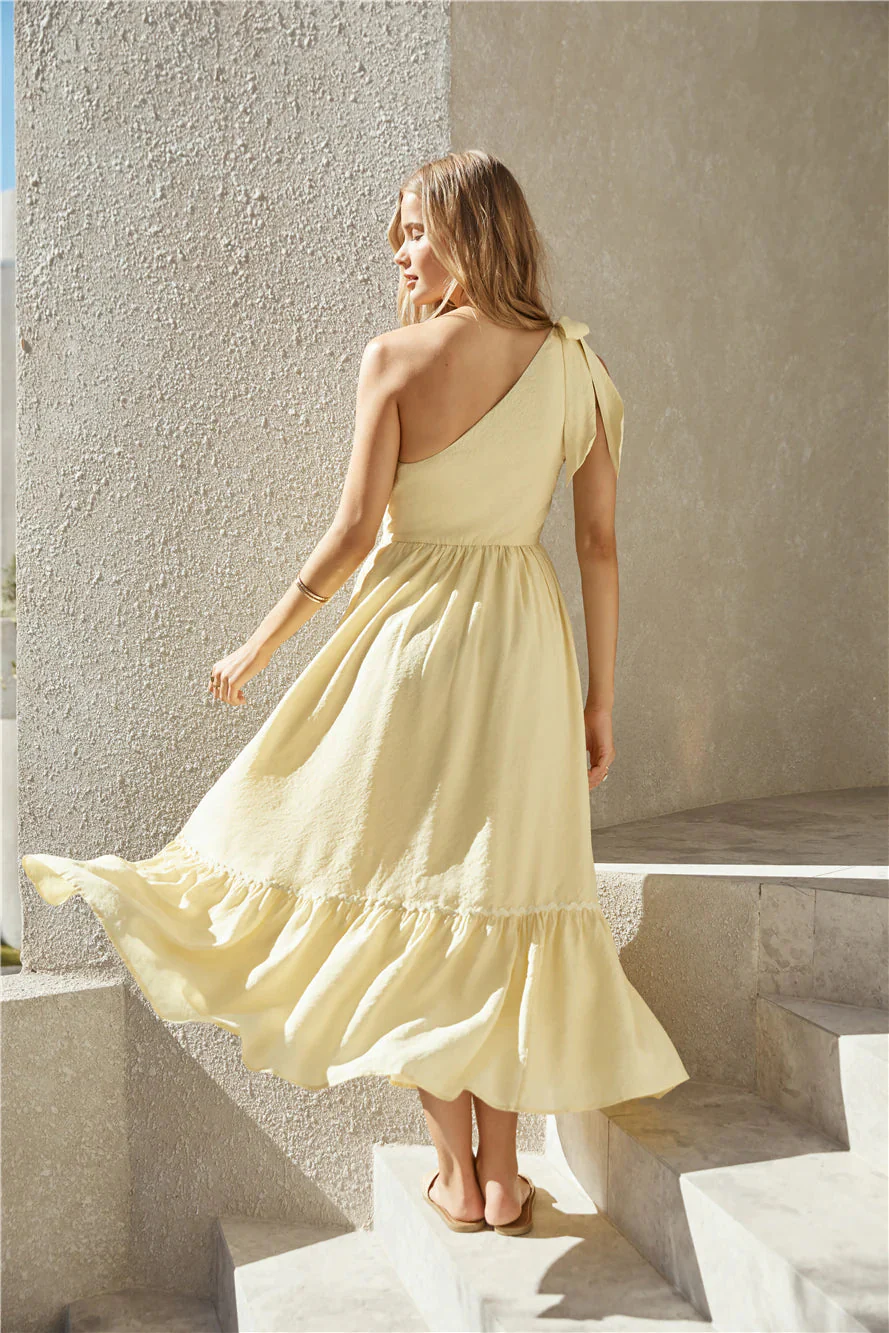 Busy Girl One Shoulder Maxi Dress Yellow