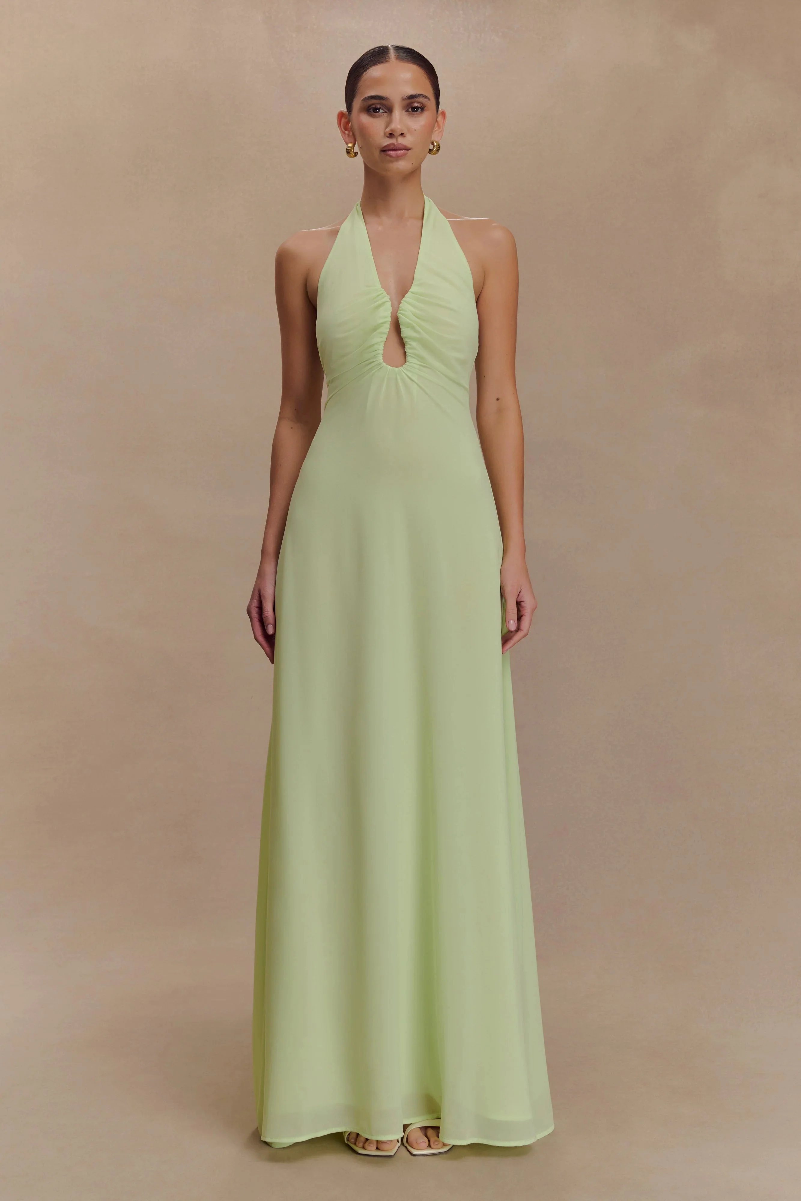 Malakhai Chiffon Halter Maxi Dress - Pastel Green