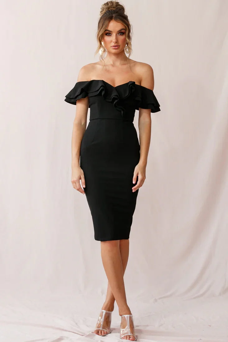 Rossi Ruffled Off The Shoulder Bodycon Dress Black