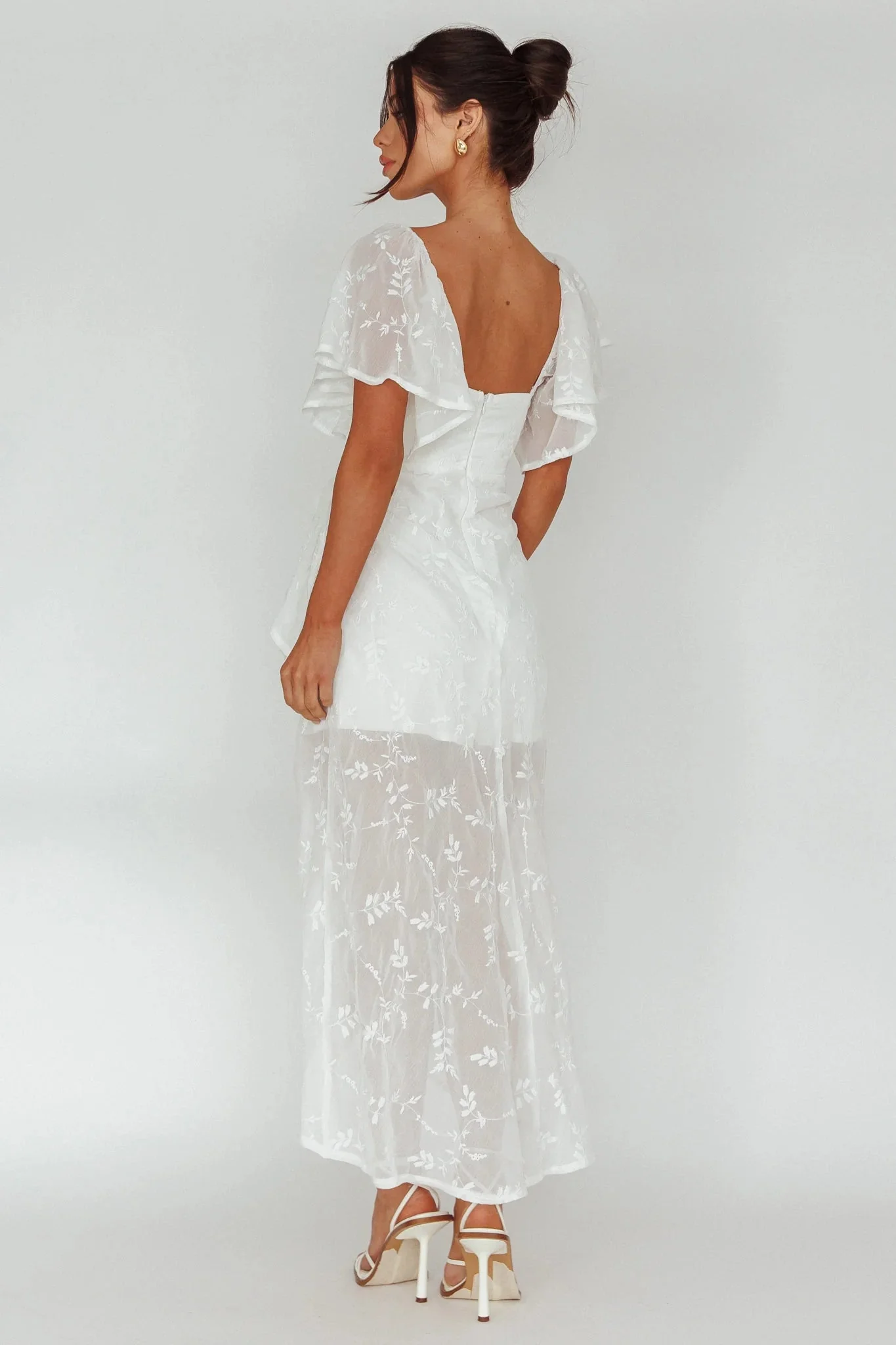 Aphrodite Molded Bust Angel Sleeve Midi Dress Floral White