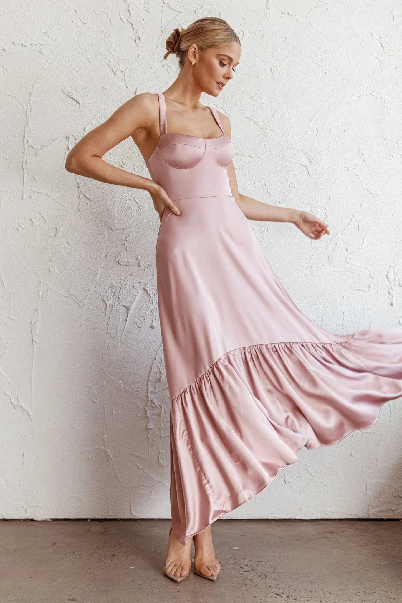 Belle De Jour Flounce Hem Midi Dress Blush