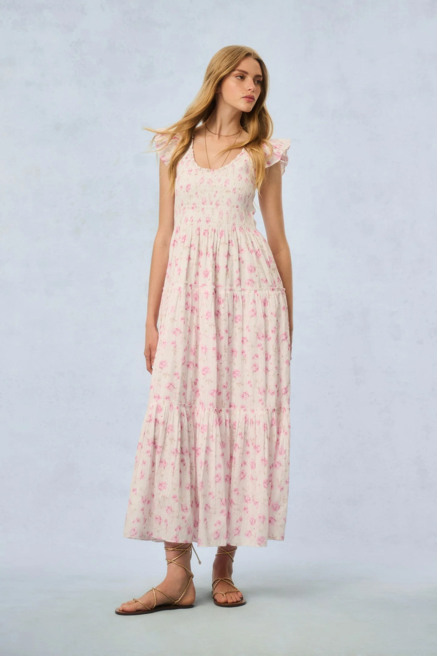 Chessie Fragrance Print Cotton Maxi Dress