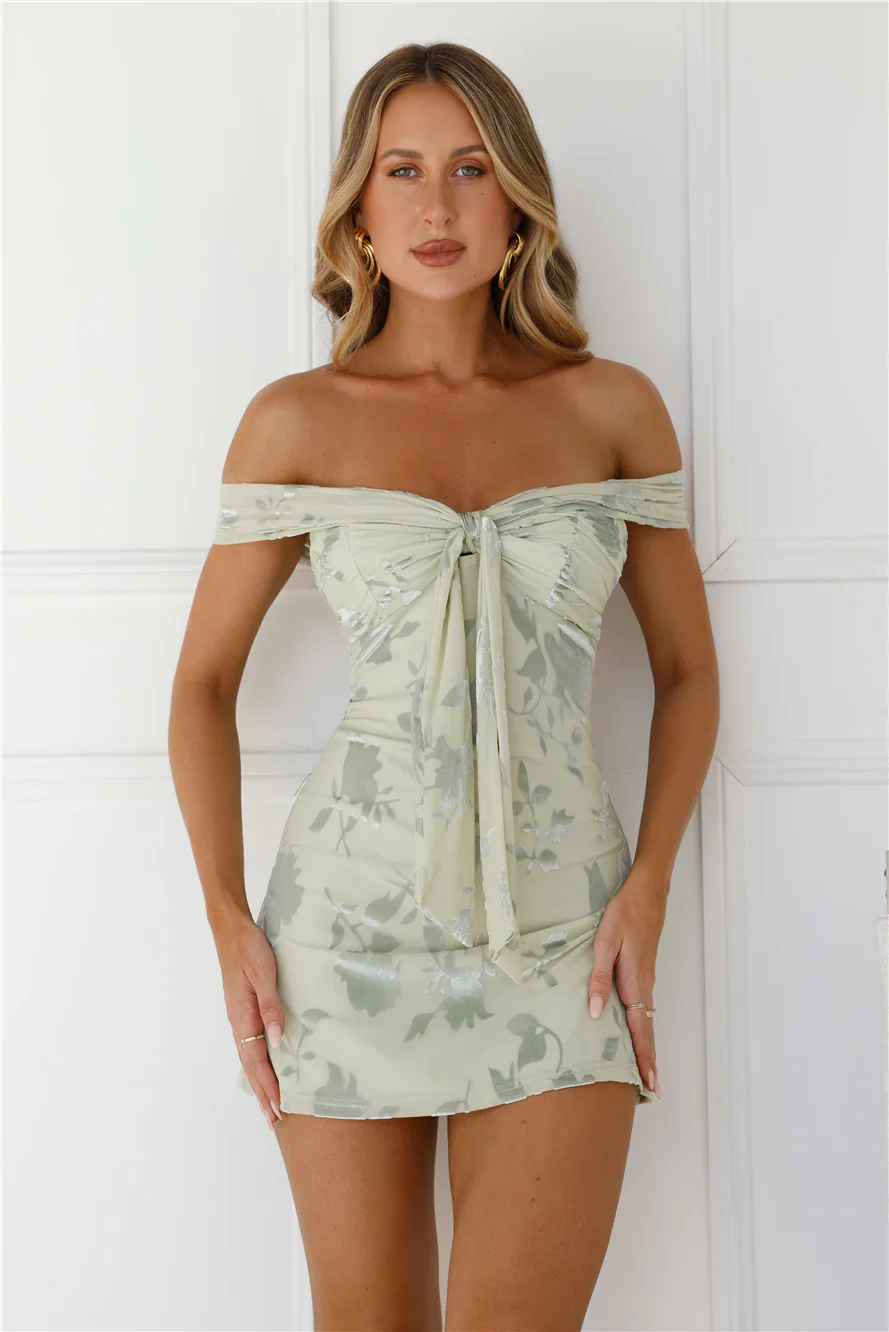 Important Party Off Shoulder Mini Dress Sage