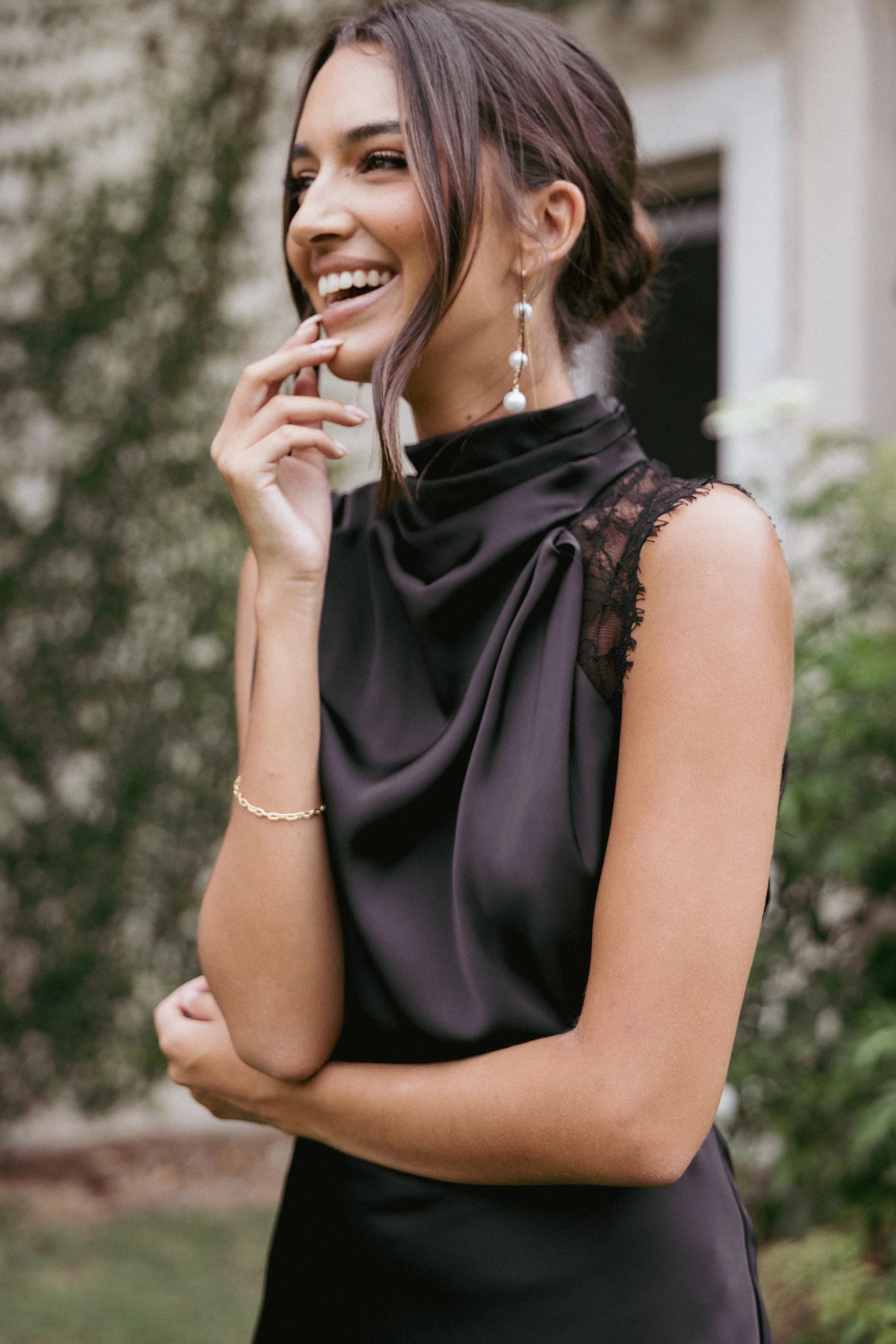 Anabelle Halter Neck Lace Maxi Dress - Black