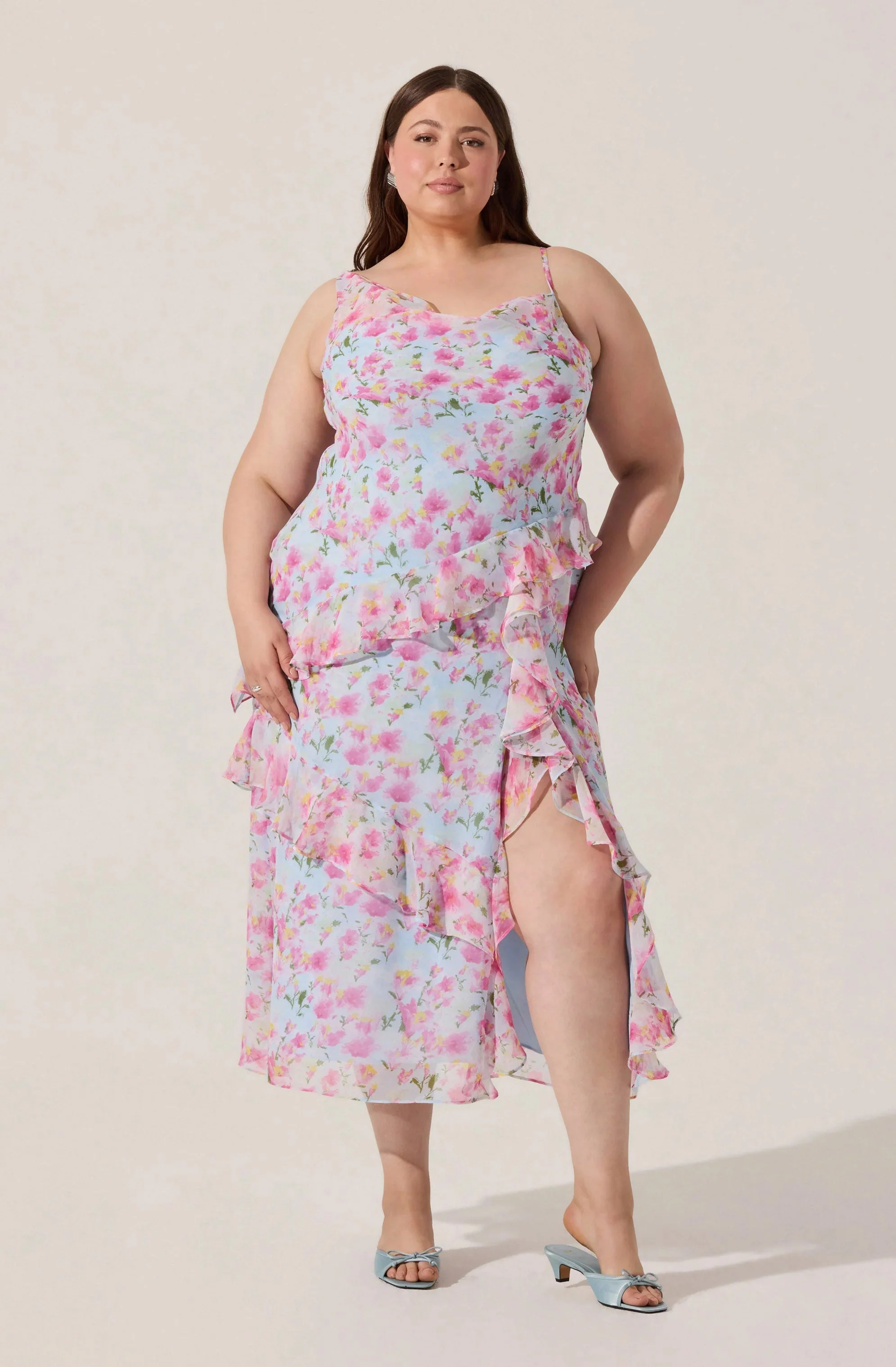 Levina Asymmetric Floral Ruffle Dress