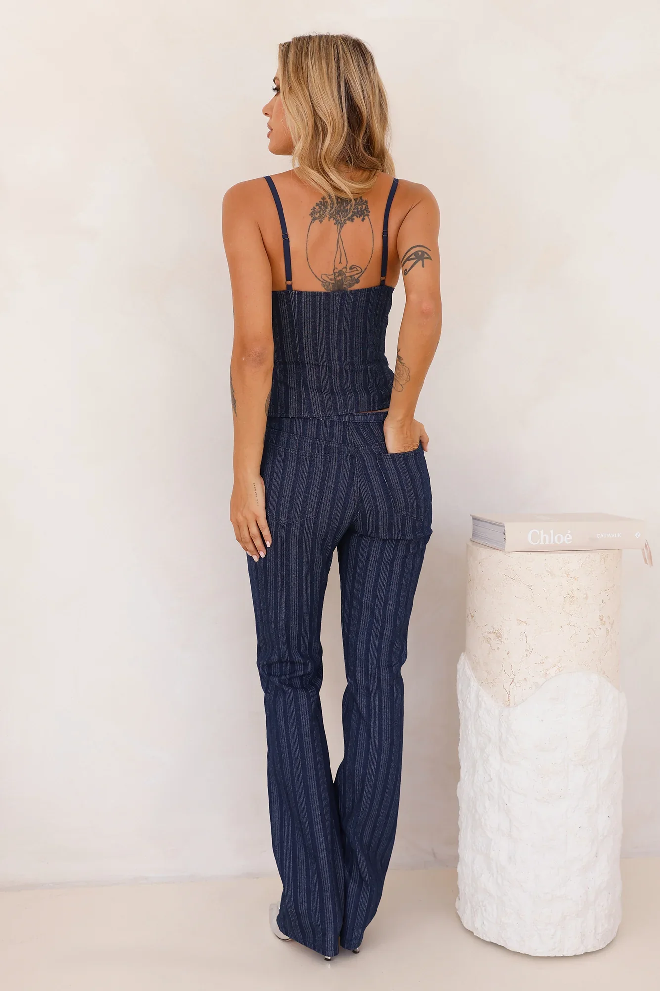 LIONESS Charismatic Denim Corset Dark Pinstripe