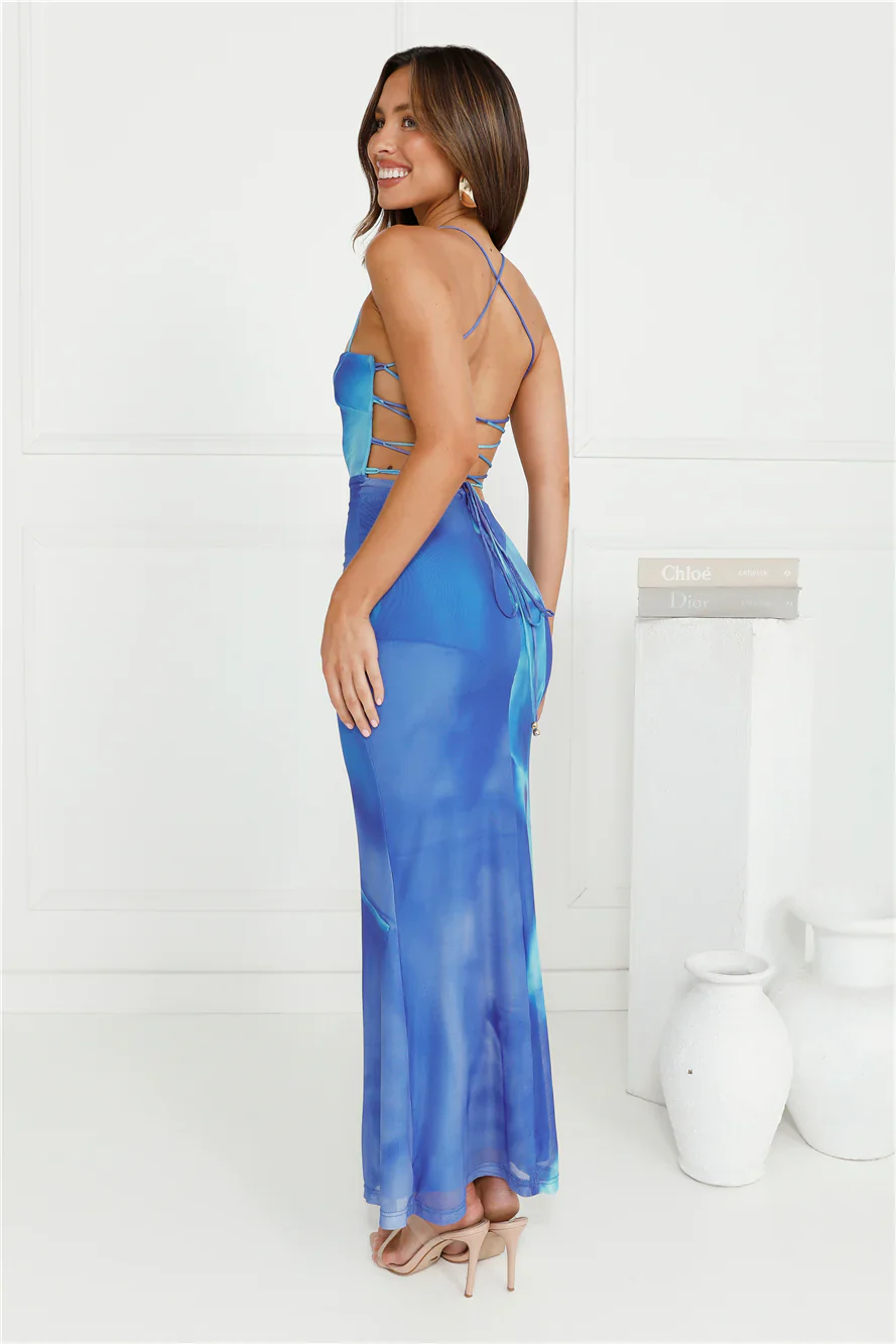 In Detail Mesh Maxi Dress Blue