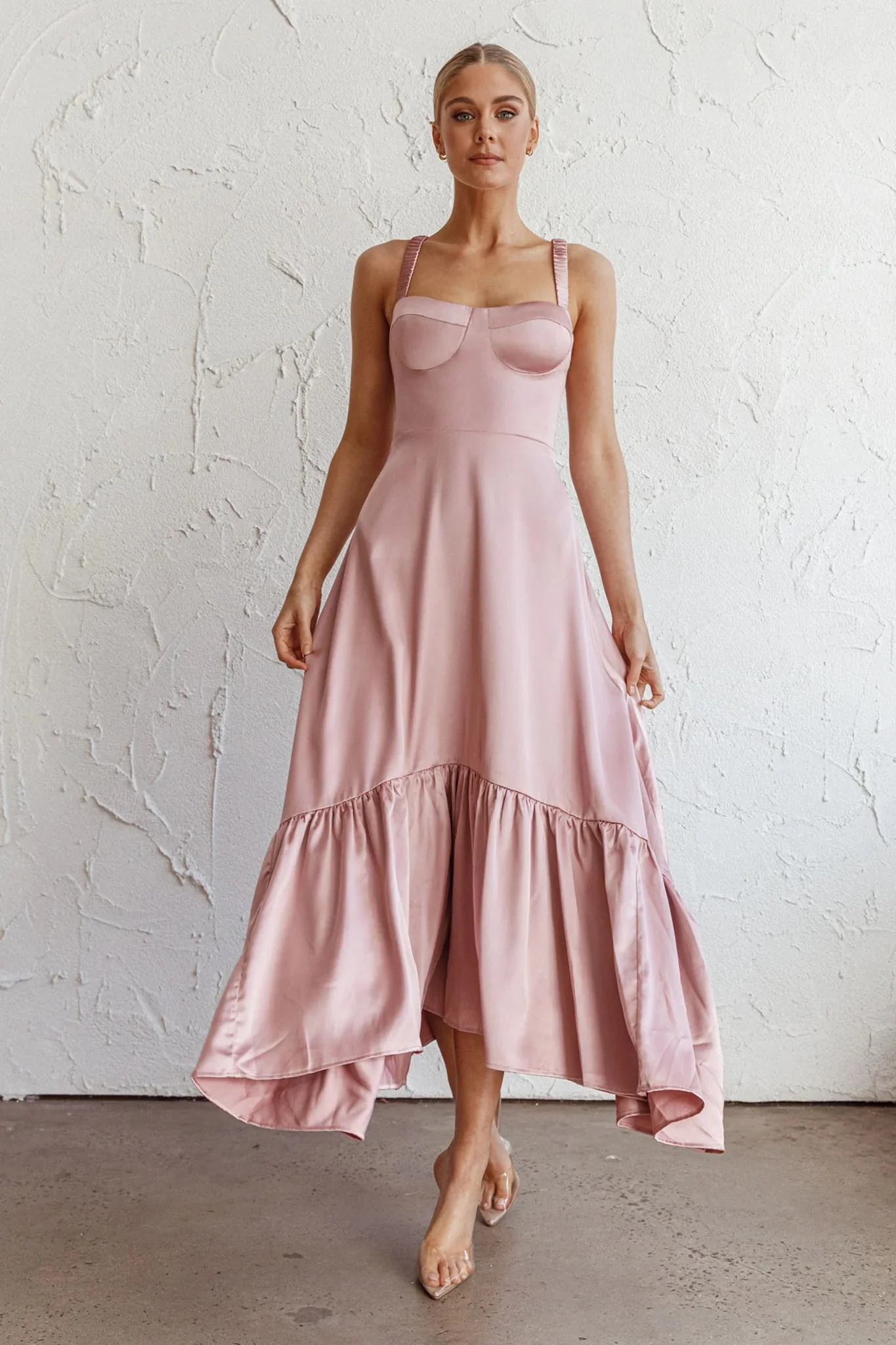 Belle De Jour Flounce Hem Midi Dress Blush