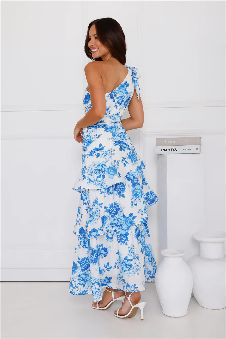 Kehlani One Shoulder Maxi Dress Blue