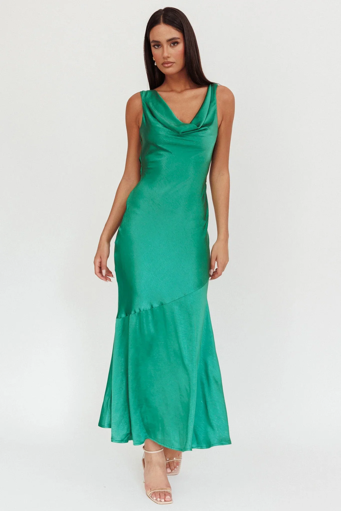 Cecilia Cowl Neck Drape Back Maxi Dress Emerald