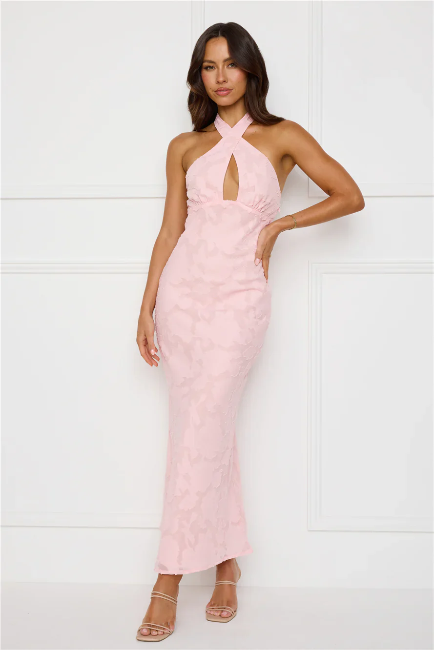 Legally Luxe Halter Maxi Dress Pink