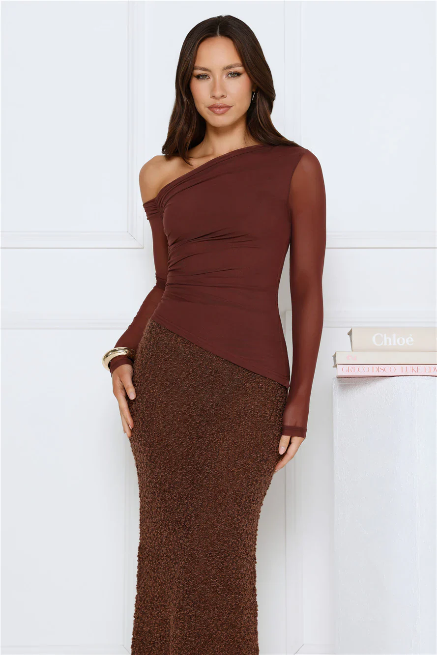 Honey Trap Mesh Long Sleeve Top Brown