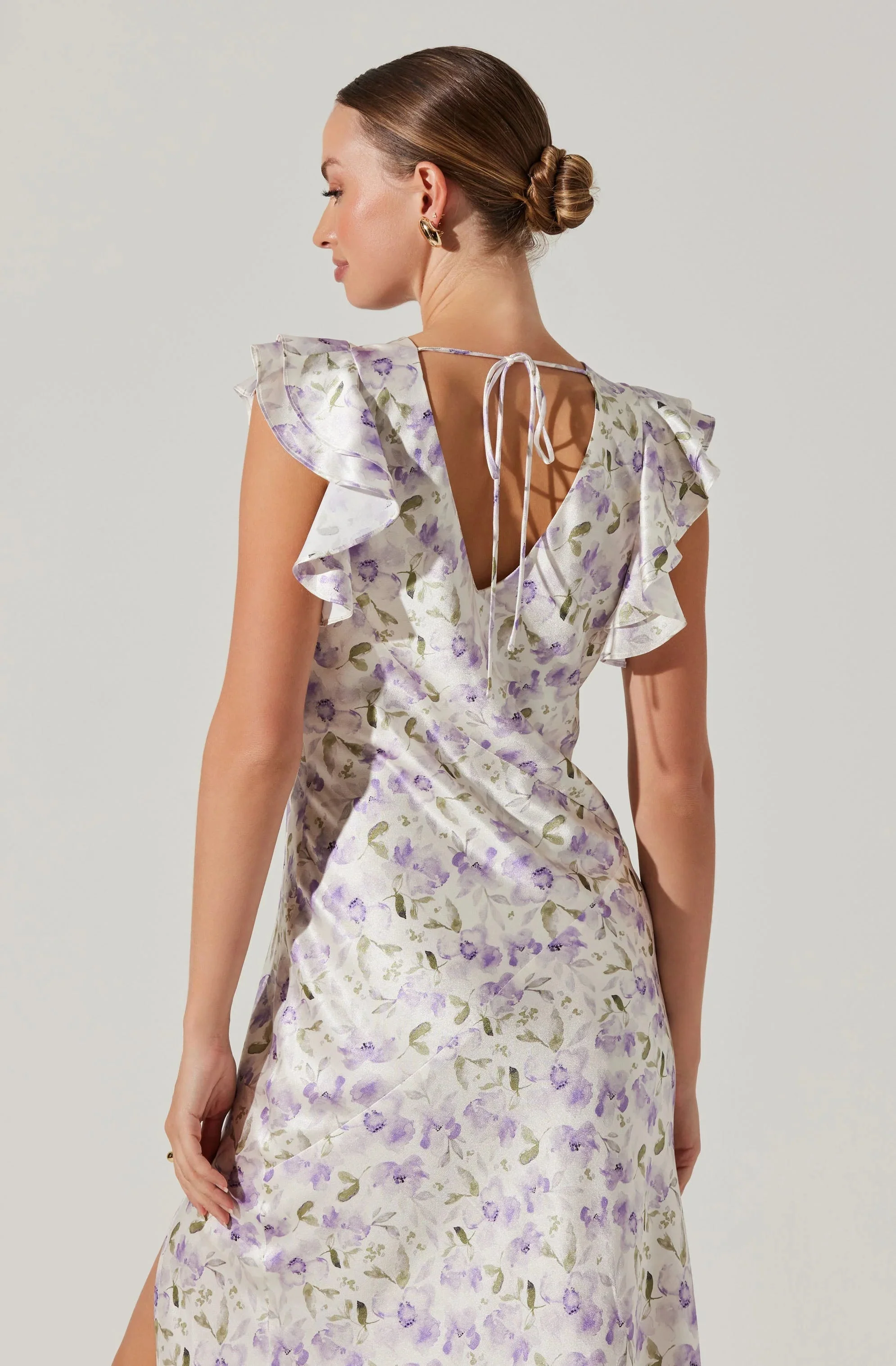 Satin Flutter Sleeve Maxi Dress