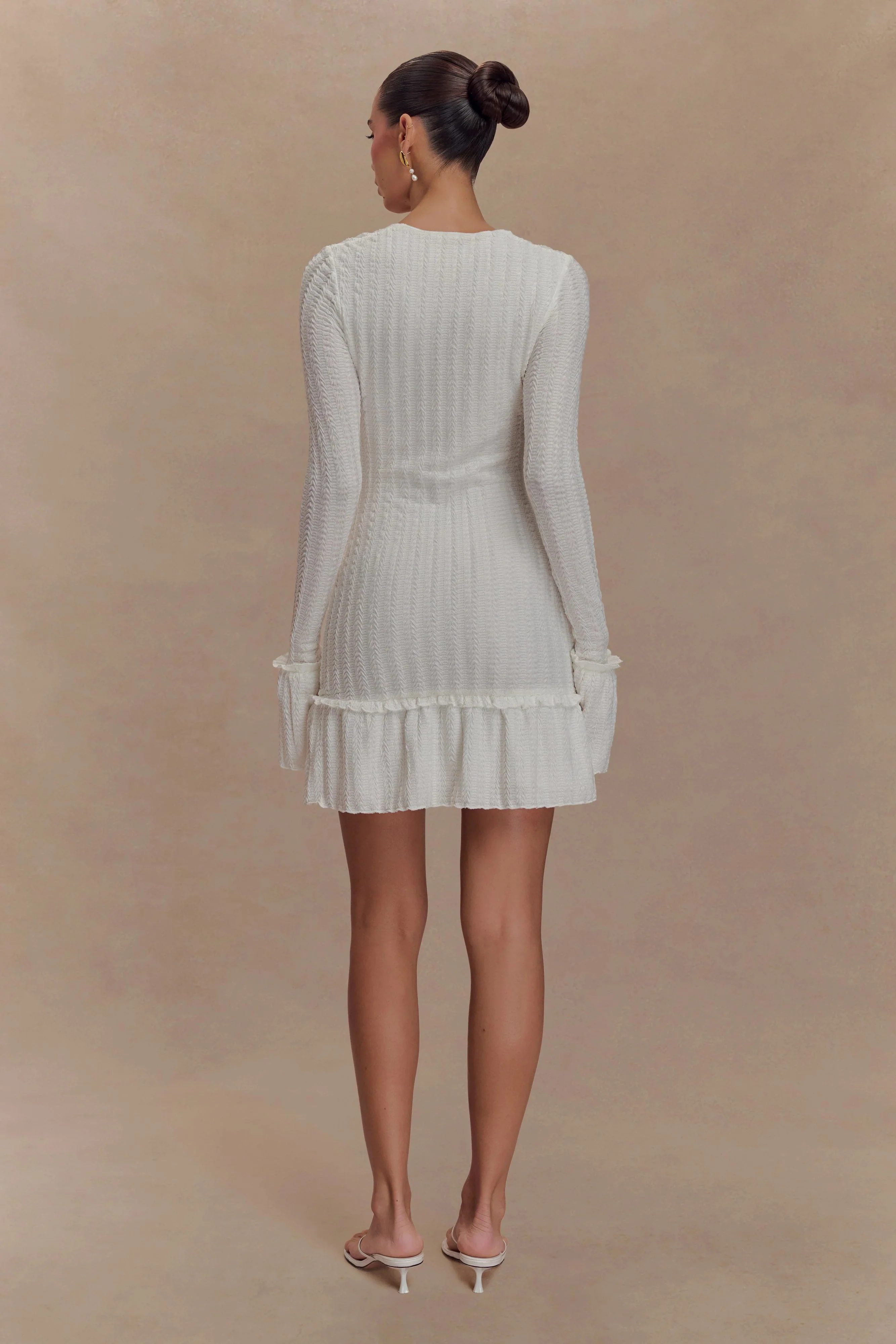 Daphne Pointelle Long Sleeve Mini Dress - Ivory