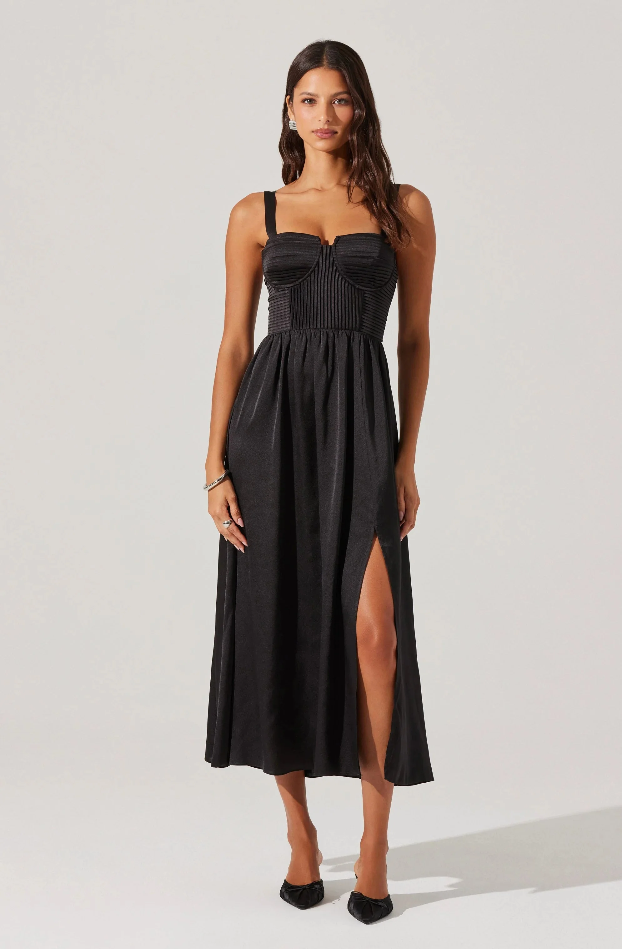 Pleated Bustier Midi Dress